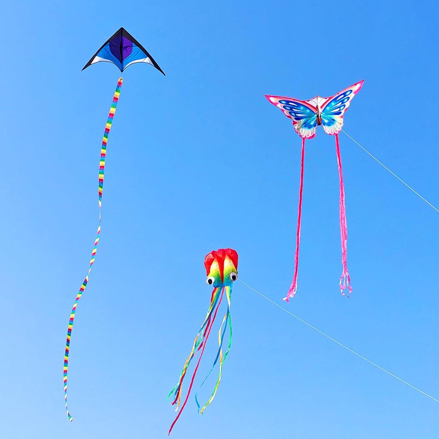image:imageKites for Kids amp Adults Beach Kites Set for Beginners Easy to Fly Large Kite Pack for Boys and Girls Kite String Included Perfect for Outdoor ActivitiesOctopus Delta and Butterfly