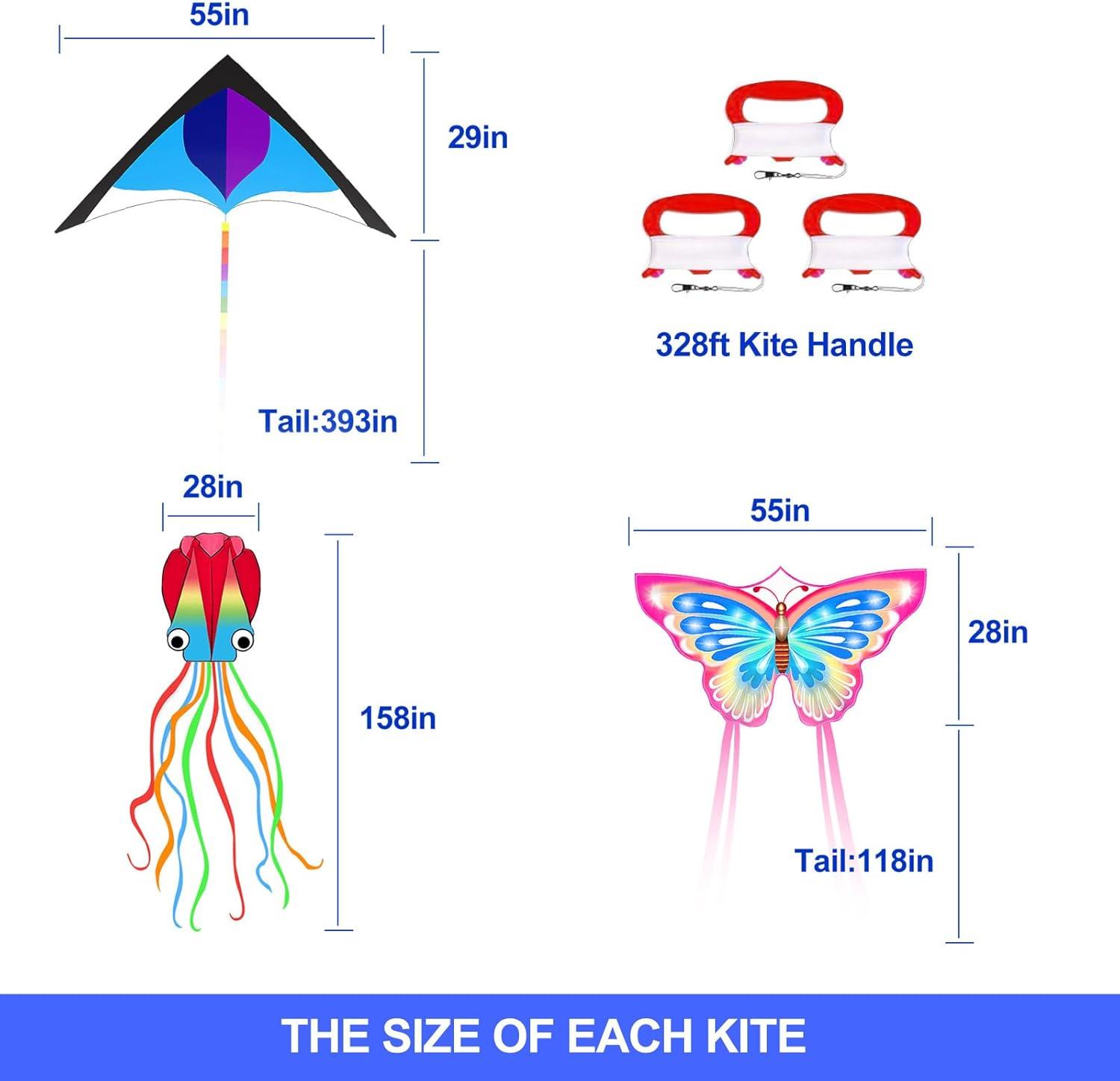image:imageKites for Kids amp Adults Beach Kites Set for Beginners Easy to Fly Large Kite Pack for Boys and Girls Kite String Included Perfect for Outdoor ActivitiesOctopus Delta and Butterfly