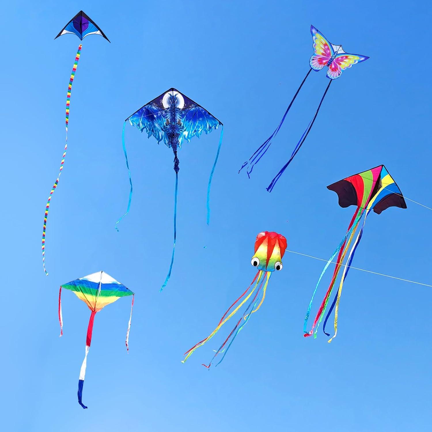 image:imageKites for Kids amp Adults Beach Kites Set for Beginners Easy to Fly Large Kite Pack for Boys and Girls Kite String Included Perfect for Outdoor ActivitiesKites 6 Pack