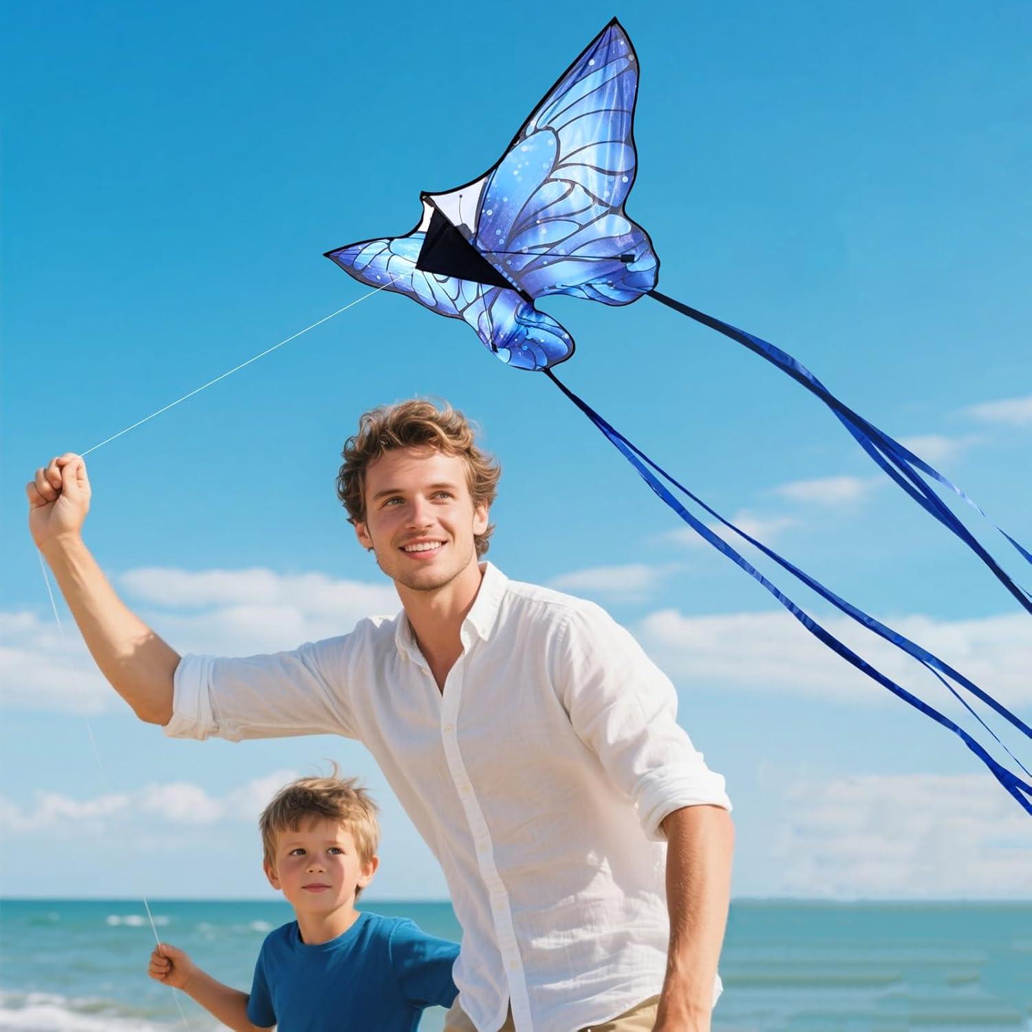 image:imageKites for Kids amp Adults Kites Set for Beginners and Teens Easy to Fly for Beach Perfect for Outdoor Activities 3 PackBlue Butterfly Green Delta and Red Octopus
