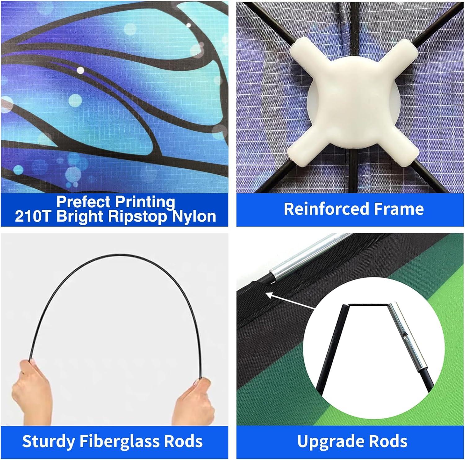 image:imageKites for Kids amp Adults Kites Set for Beginners and Teens Easy to Fly for Beach Perfect for Outdoor Activities 3 PackBlue Butterfly Green Delta and Red Octopus