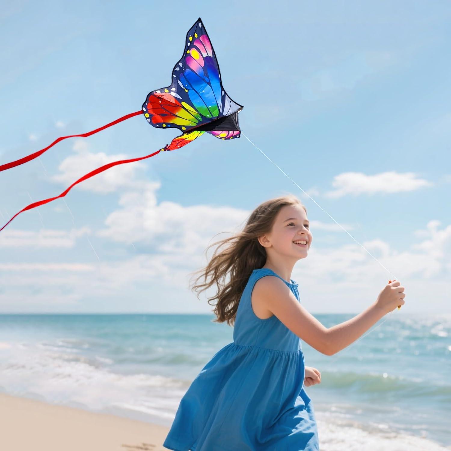 image:imageKites for Kids amp Adults Kites Set for Beginners and Teens Easy to Fly for Beach Perfect for Outdoor Activities 3 PackRainbow Butterfly Green Delta and Blue Octopus