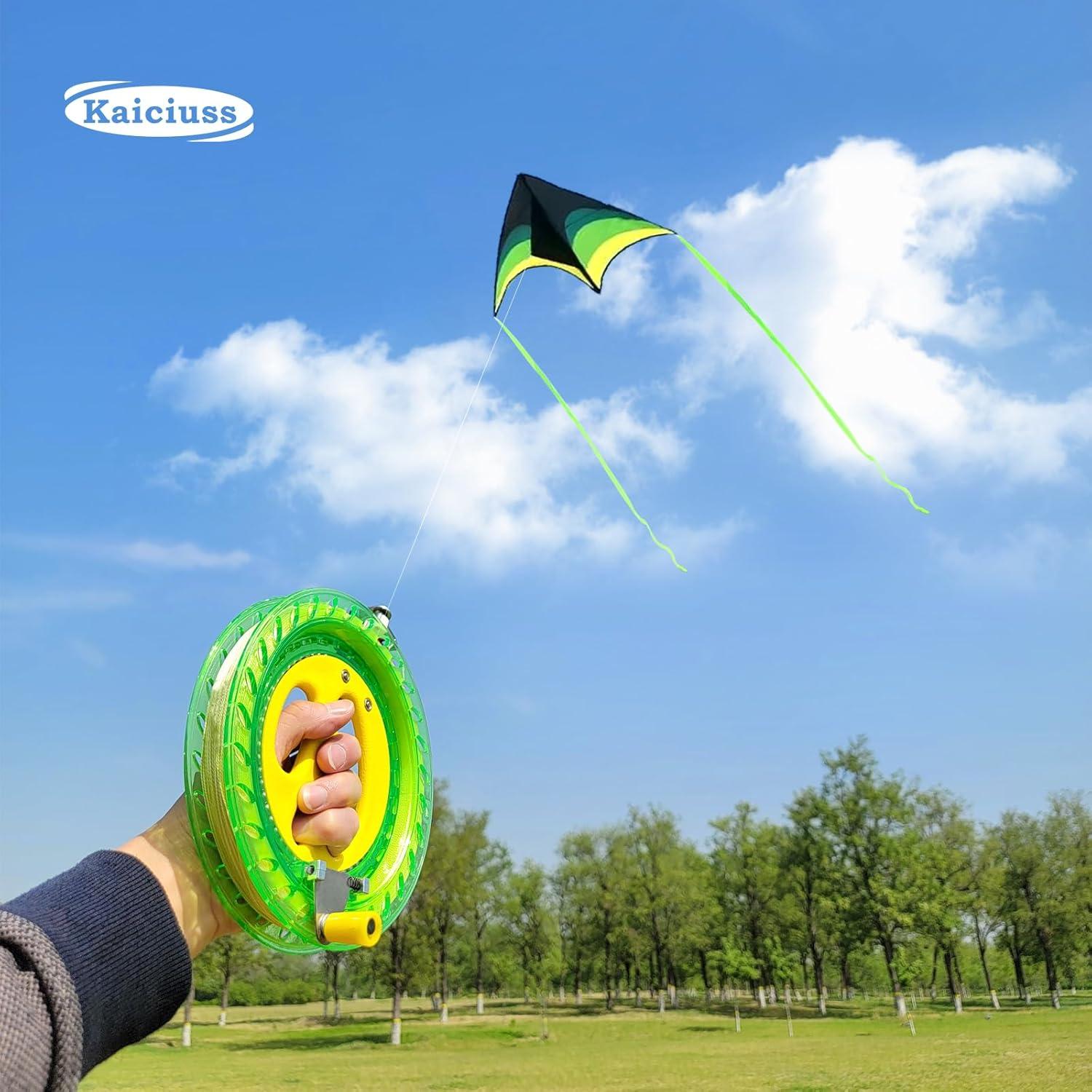 image:imageLarge Delta Kite Easy to Fly with Kite Reel Set Beach Kite amp Kite Spool for Kids amp Adults Single Line Triangle Kite with 71 Inch Kite Wheel KitGreen Yellow Delta with Reels