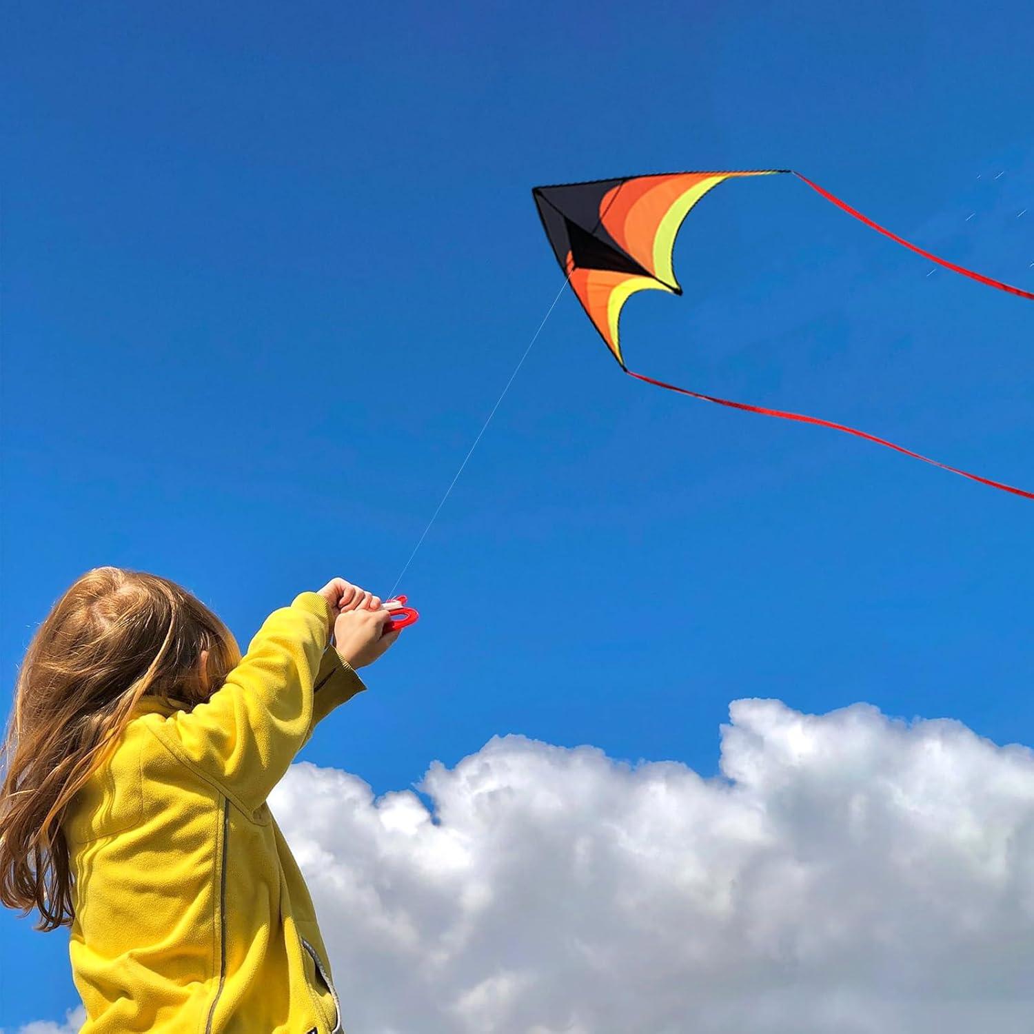 image:imageLarge Delta Kite Easy to Fly with Kite Reel Set Beach Kite amp Kite Spool for Kids amp Adults Single Line Triangle Kite with 71 Inch Kite Wheel KitYellow Delta with Reel