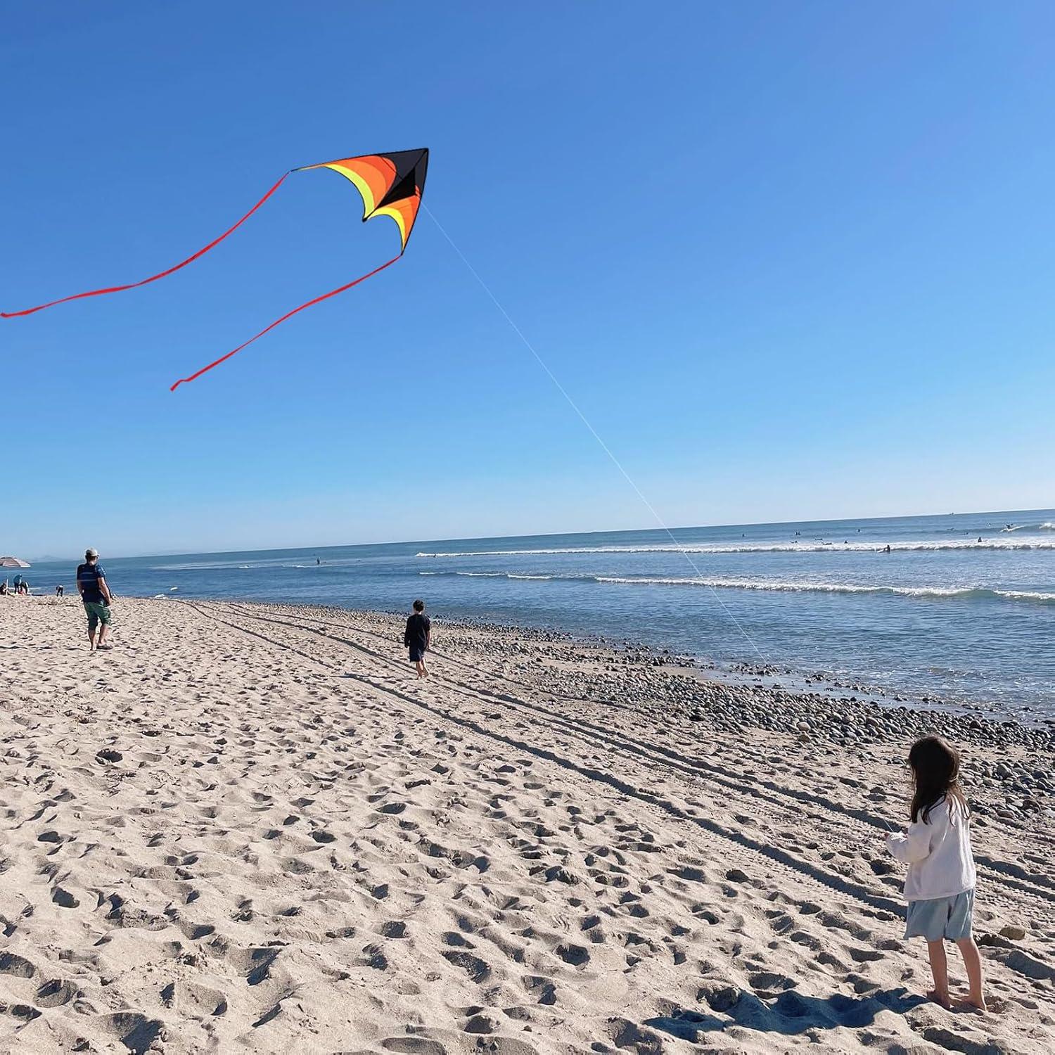 image:imageLarge Delta Kite Easy to Fly with Kite Reel Set Beach Kite amp Kite Spool for Kids amp Adults Single Line Triangle Kite with 71 Inch Kite Wheel KitYellow Delta with Reel