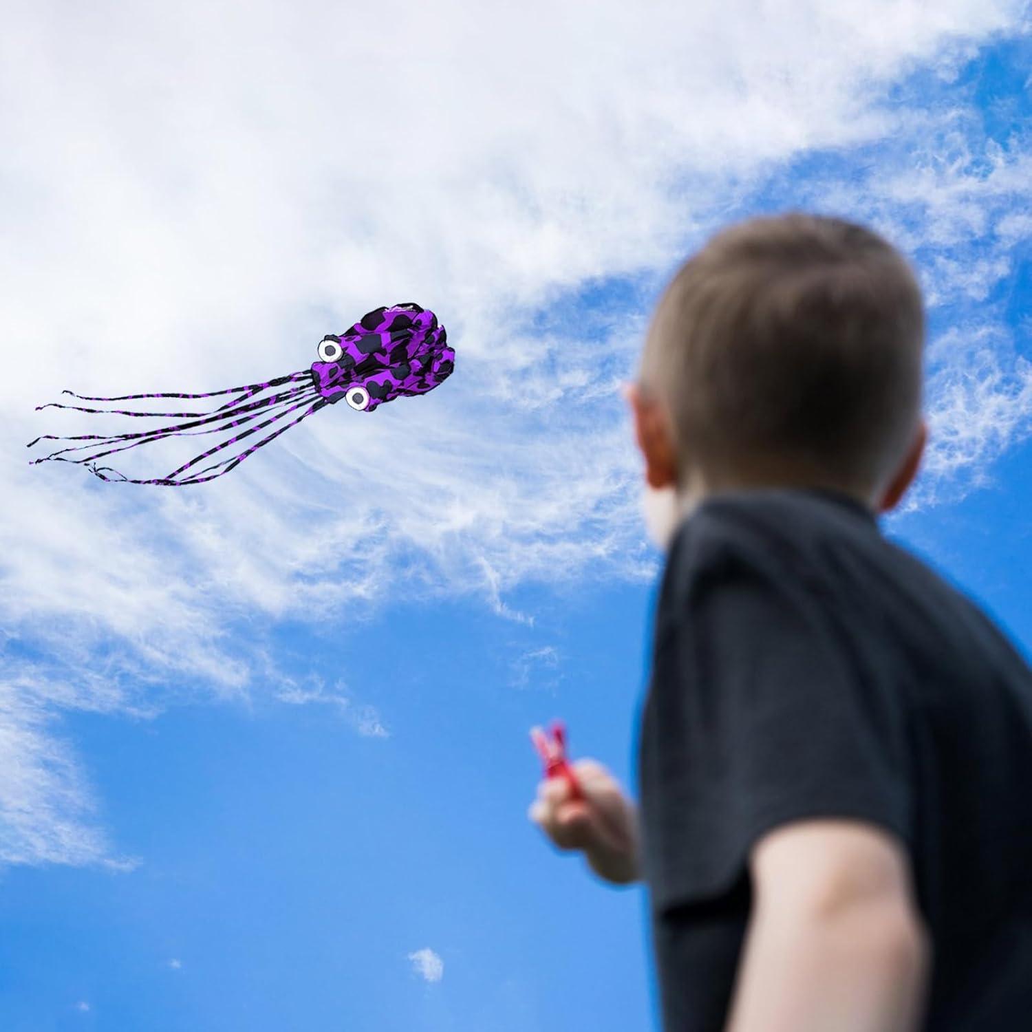 image:imageOctopus Kites for Kids amp Adults Easy to Fly 24x 158 Large Soft Kite Kit for Boys and Girls Single Line 3D Beach Kite Set for TeensPerfect for Outdoor ActivitiesPurple Spotty Octopus with Reel