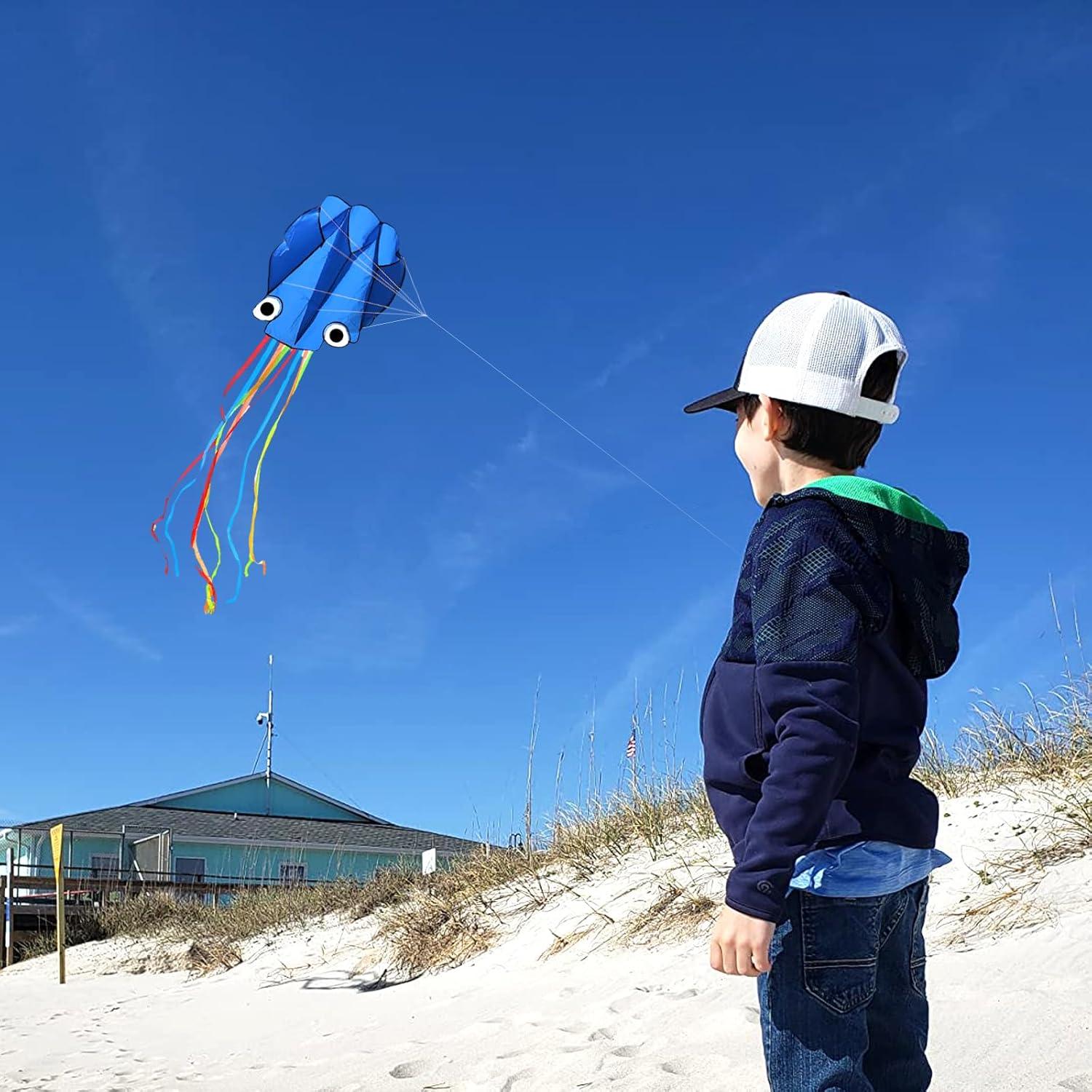 image:imageOctopus Kites for Kids amp Adults Easy to Fly 24x 158 Large Soft Kite Kit for Boys and Girls Single Line 3D Beach Kite Set for TeensPerfect for Outdoor ActivitiesBlue Octopus with Reel