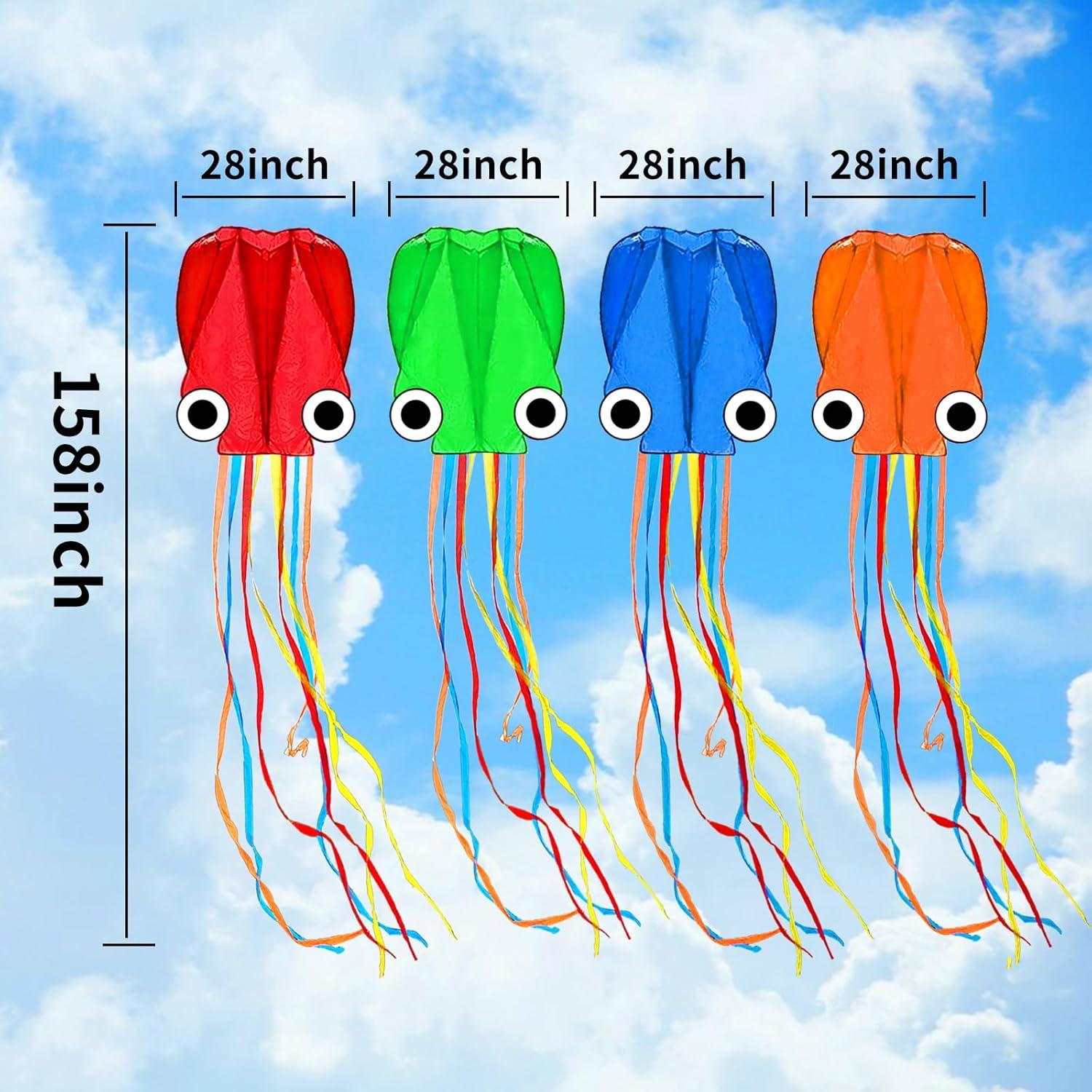 image:imageOctopus Kites for Kids amp Adults Easy to Fly 24x 158 Large Soft Kite Kit for Boys and Girls Single Line 3D Beach Kite Set for TeensPerfect for Outdoor ActivitiesRed Green Blue Orange
