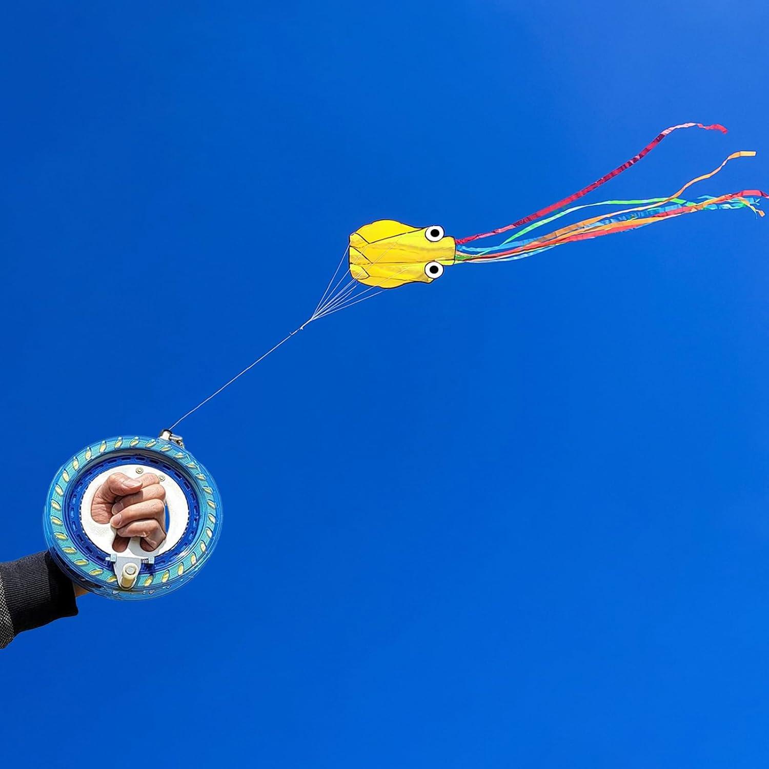 image:imageOctopus Kites for Kids amp Adults Easy to Fly 24x 158 Large Soft Kite Kit for Boys and Girls Single Line 3D Beach Kite Set for TeensPerfect for Outdoor ActivitiesYellow Octopus with Reel