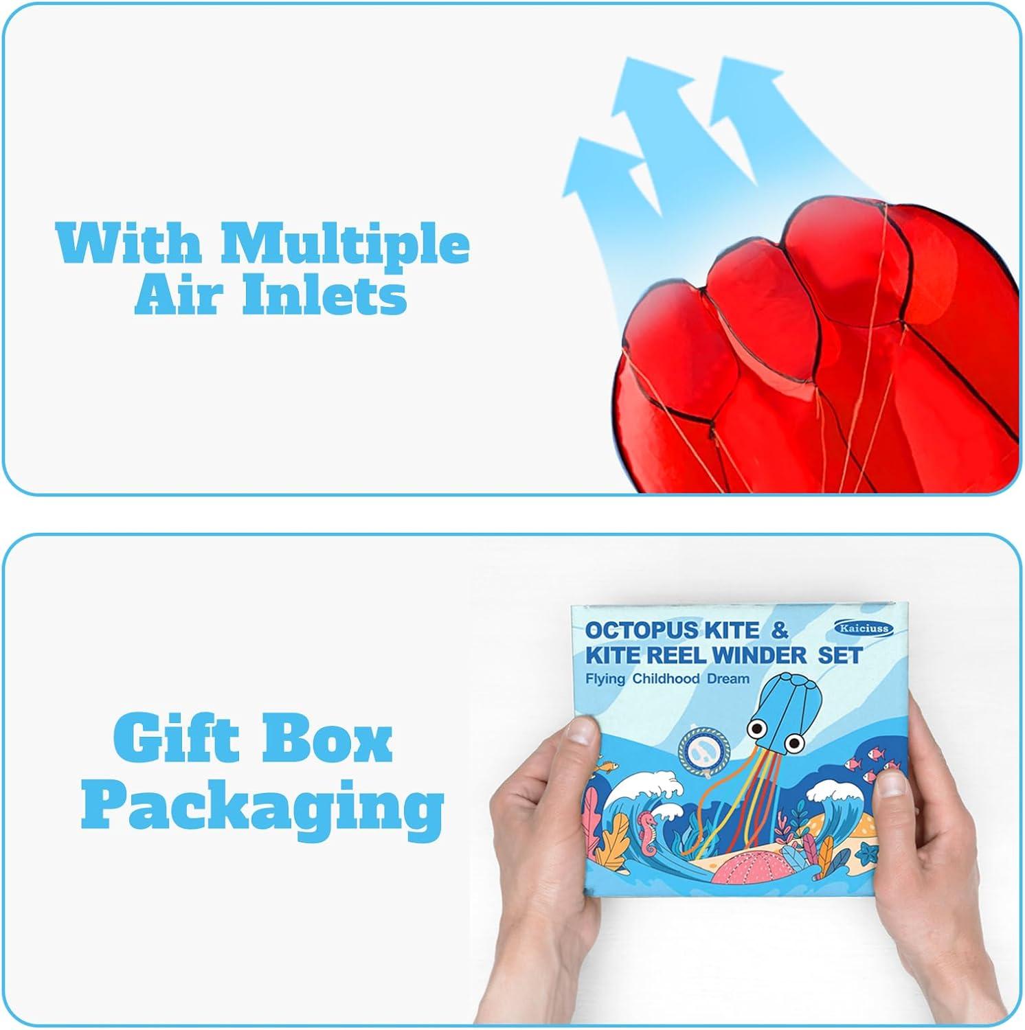 image:imageOctopus Kites for Kids amp Adults Easy to Fly 24x 158 Large Soft Kite Kit for Boys and Girls Single Line 3D Beach Kite Set for TeensPerfect for Outdoor ActivitiesRed Octopus with Reel