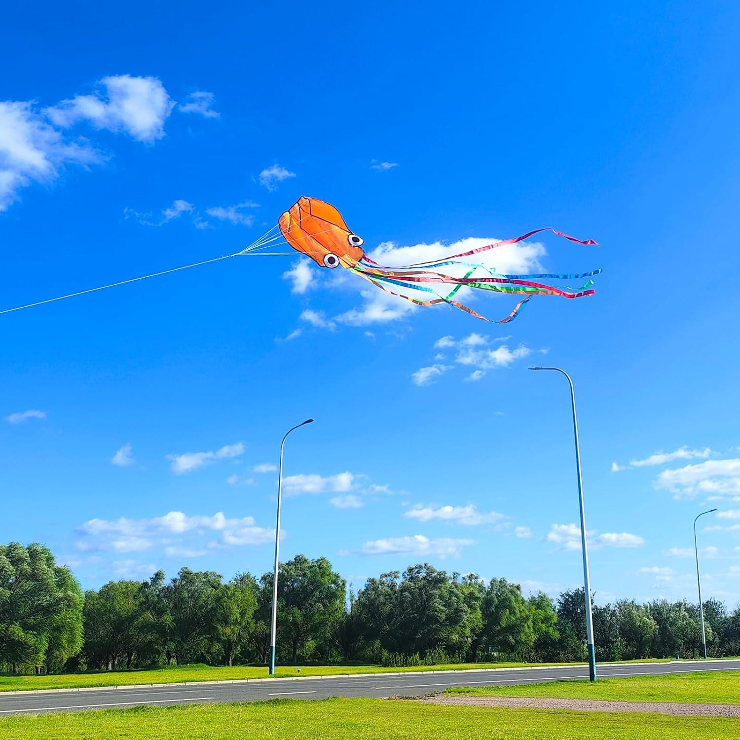 image:imageOctopus Kites for Kids amp Adults Easy to Fly 24x 158 Large Soft Kite Kit for Boys and Girls Single Line 3D Beach Kite Set for TeensPerfect for Outdoor ActivitiesOrange Octopus with Reel