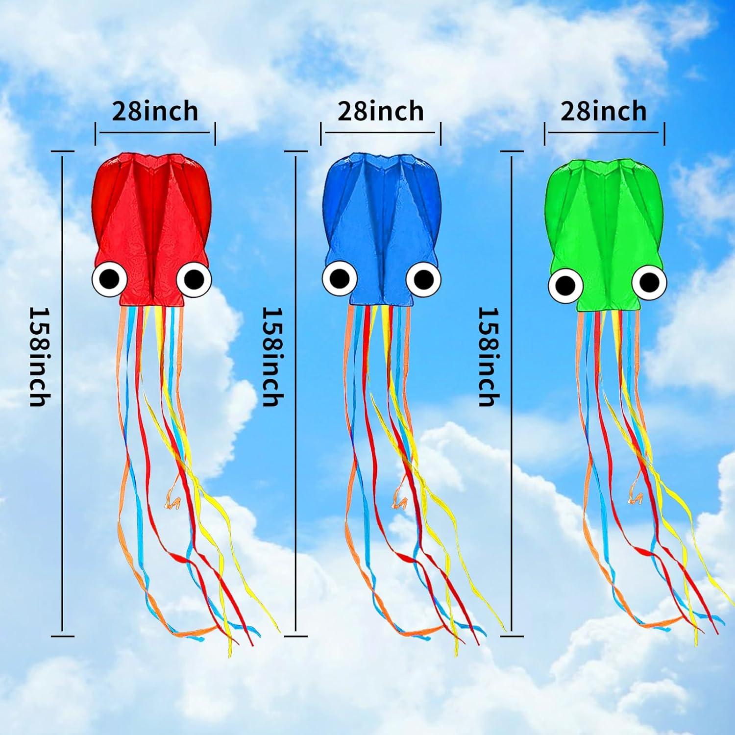 image:imageOctopus Kites for Kids amp Adults Easy to Fly 24x 158 Large Soft Kite Kit for Boys and Girls Single Line 3D Beach Kite Set for TeensPerfect for Outdoor ActivitiesRed Green Blue
