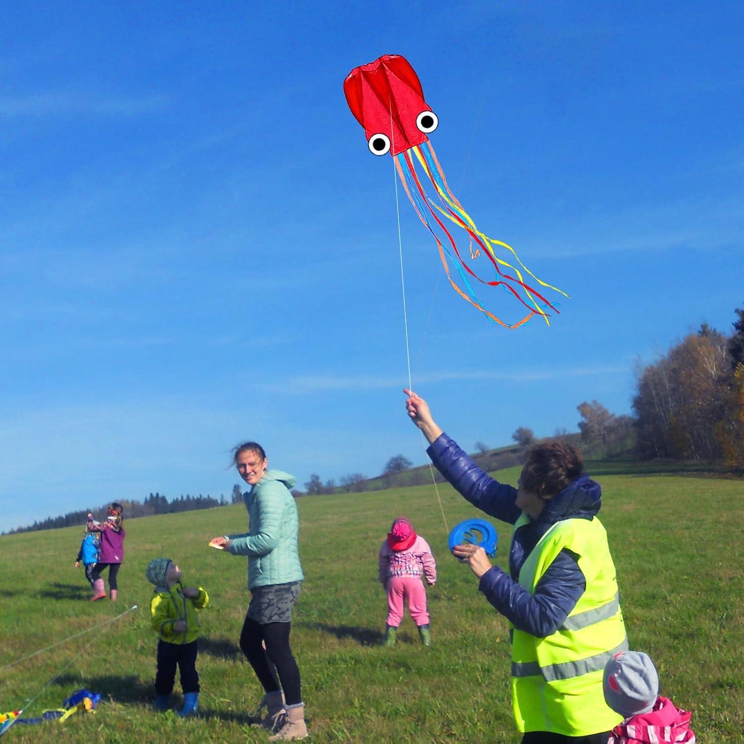 image:imageOctopus Kites for Kids amp Adults Easy to Fly 24x 158 Large Soft Kite Kit for Boys and Girls Single Line 3D Beach Kite Set for TeensPerfect for Outdoor ActivitiesRed Green Blue