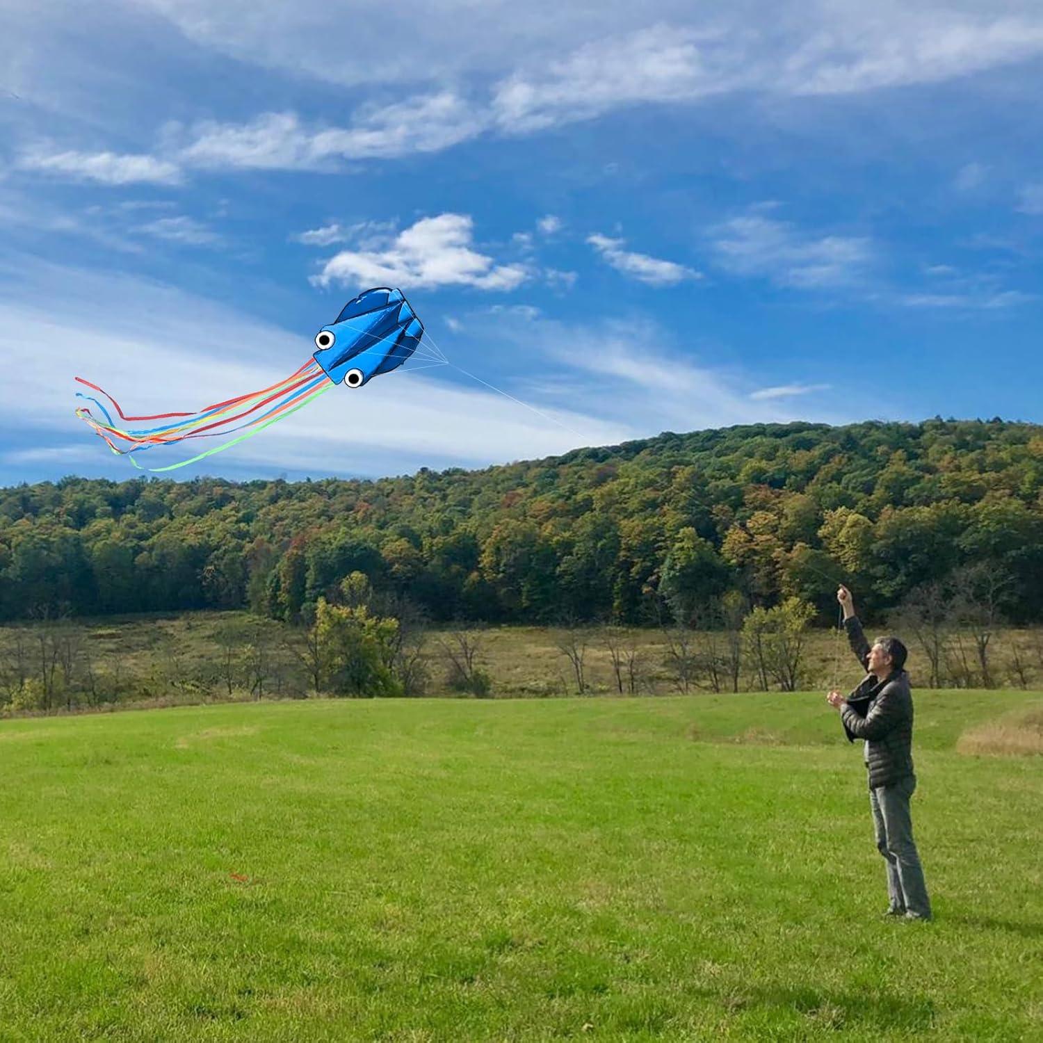 image:imageOctopus Kites for Kids amp Adults Easy to Fly 24x 158 Large Soft Kite Kit for Boys and Girls Single Line 3D Beach Kite Set for TeensPerfect for Outdoor ActivitiesBlue Octopus with Reel