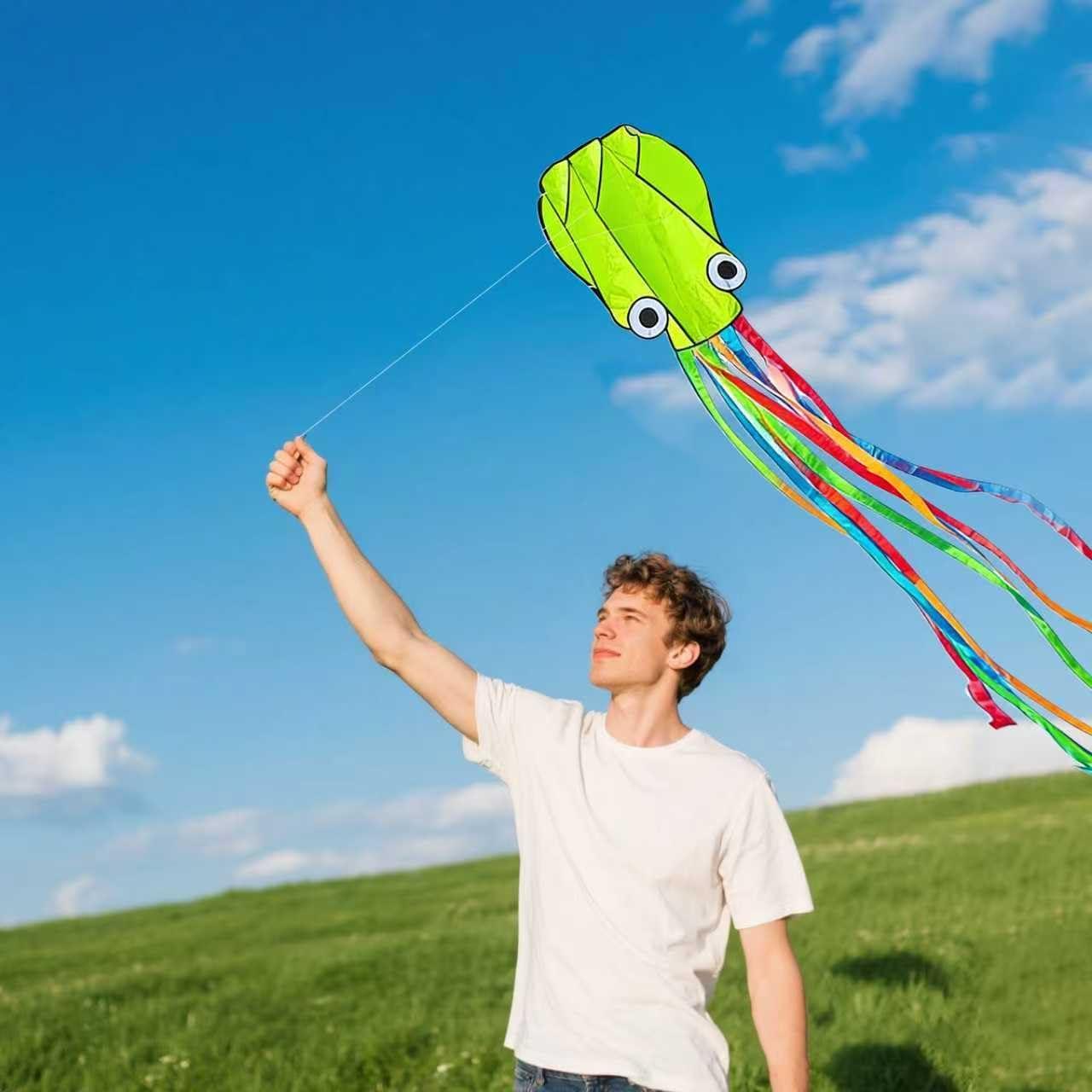 image:imageOctopus Kites for Kids amp Adults Easy to Fly 24x 158 Large Soft Kite Kit for Boys and Girls Single Line 3D Beach Kite Set for TeensPerfect for Outdoor ActivitiesGreen Octopus with Reel
