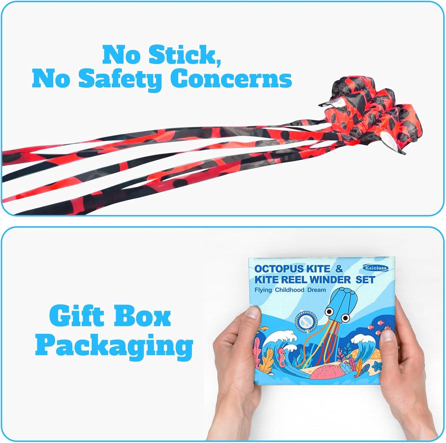 image:imageOctopus Kites for Kids amp Adults Easy to Fly 24x 158 Large Soft Kite Kit for Boys and Girls Single Line 3D Beach Kite Set for TeensPerfect for Outdoor ActivitiesRed Spotty Octopus with Reel
