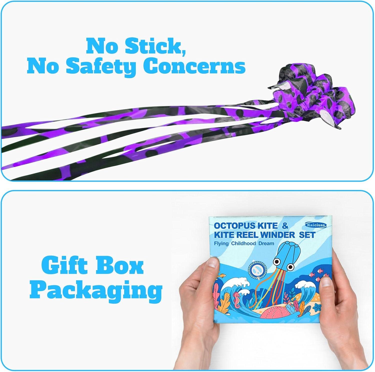 image:imageOctopus Kites for Kids amp Adults Easy to Fly 24x 158 Large Soft Kite Kit for Boys and Girls Single Line 3D Beach Kite Set for TeensPerfect for Outdoor ActivitiesPurple Spotty Octopus with Reel