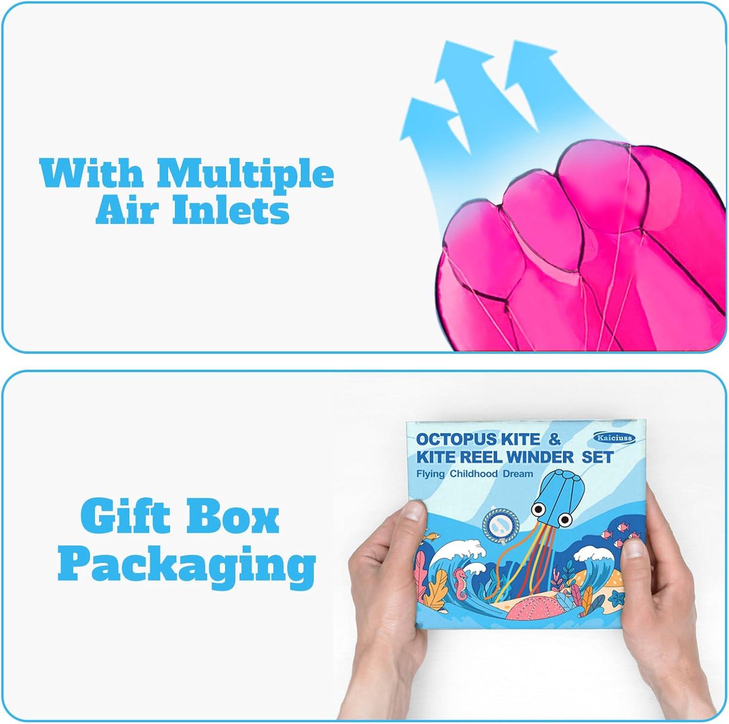 image:imageOctopus Kites for Kids amp Adults Easy to Fly 24x 158 Large Soft Kite Kit for Boys and Girls Single Line 3D Beach Kite Set for TeensPerfect for Outdoor ActivitiesPink Octopus with Reel