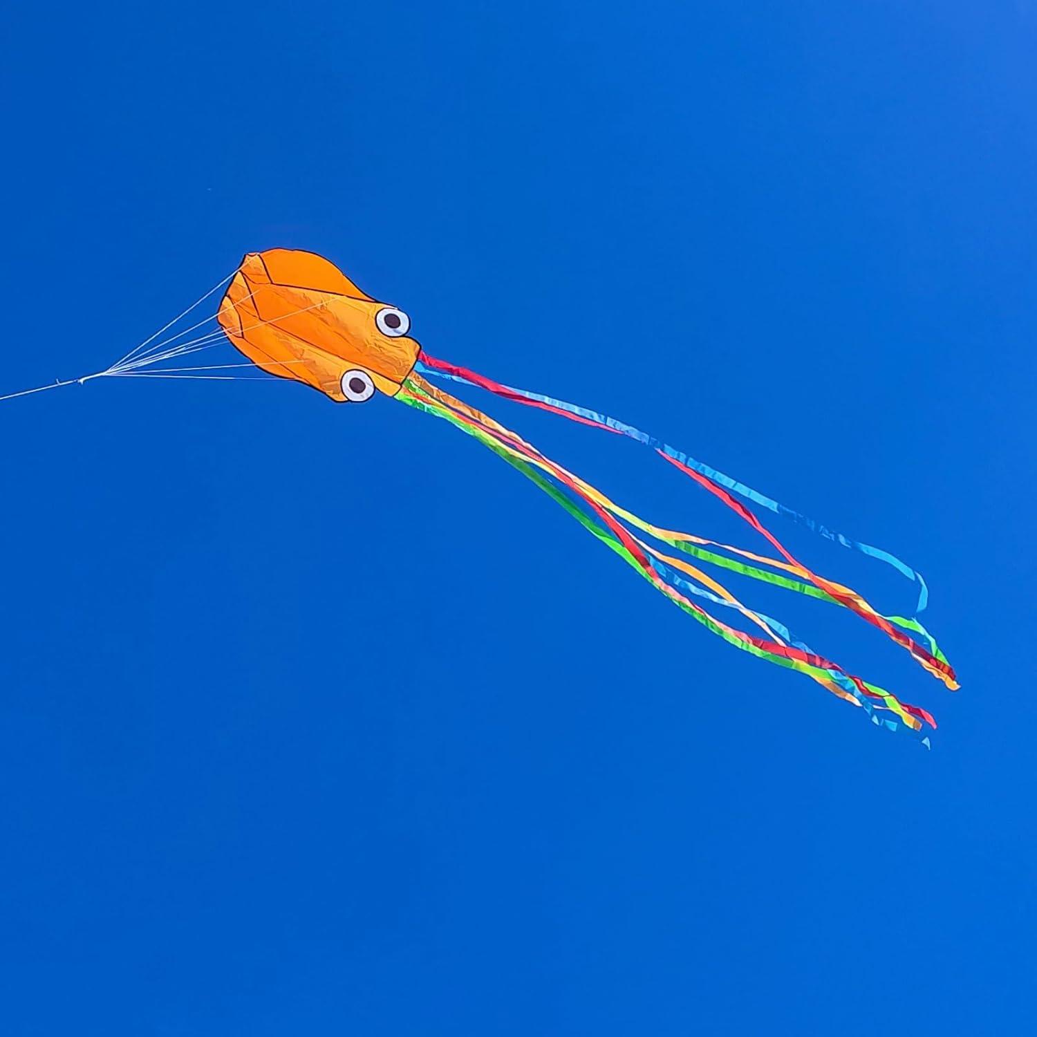 image:imageOctopus Kites for Kids amp Adults Easy to Fly 24x 158 Large Soft Kite Kit for Boys and Girls Single Line 3D Beach Kite Set for TeensPerfect for Outdoor ActivitiesOrange Octopus with Reel