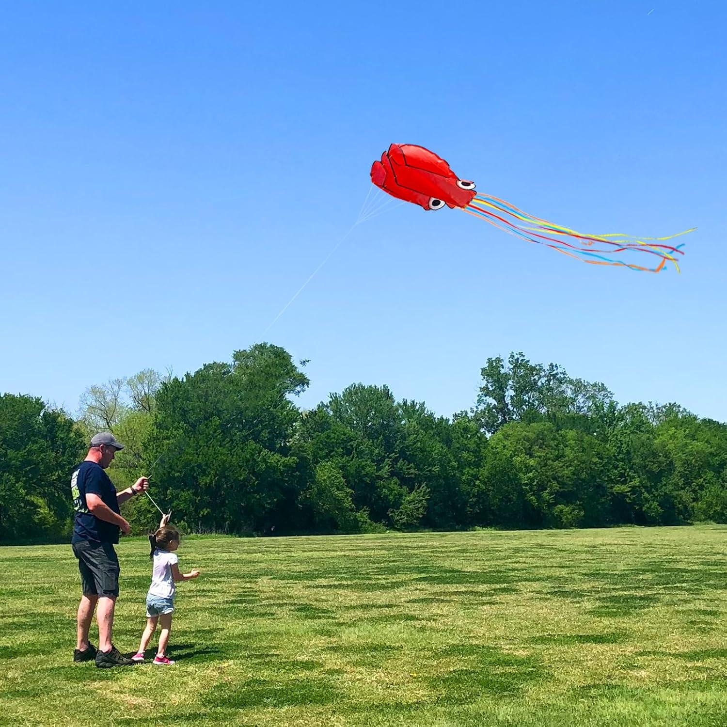 image:imageOctopus Kites for Kids amp Adults Easy to Fly 24x 158 Large Soft Kite Kit for Boys and Girls Single Line 3D Beach Kite Set for TeensPerfect for Outdoor ActivitiesRed Octopus with Reel