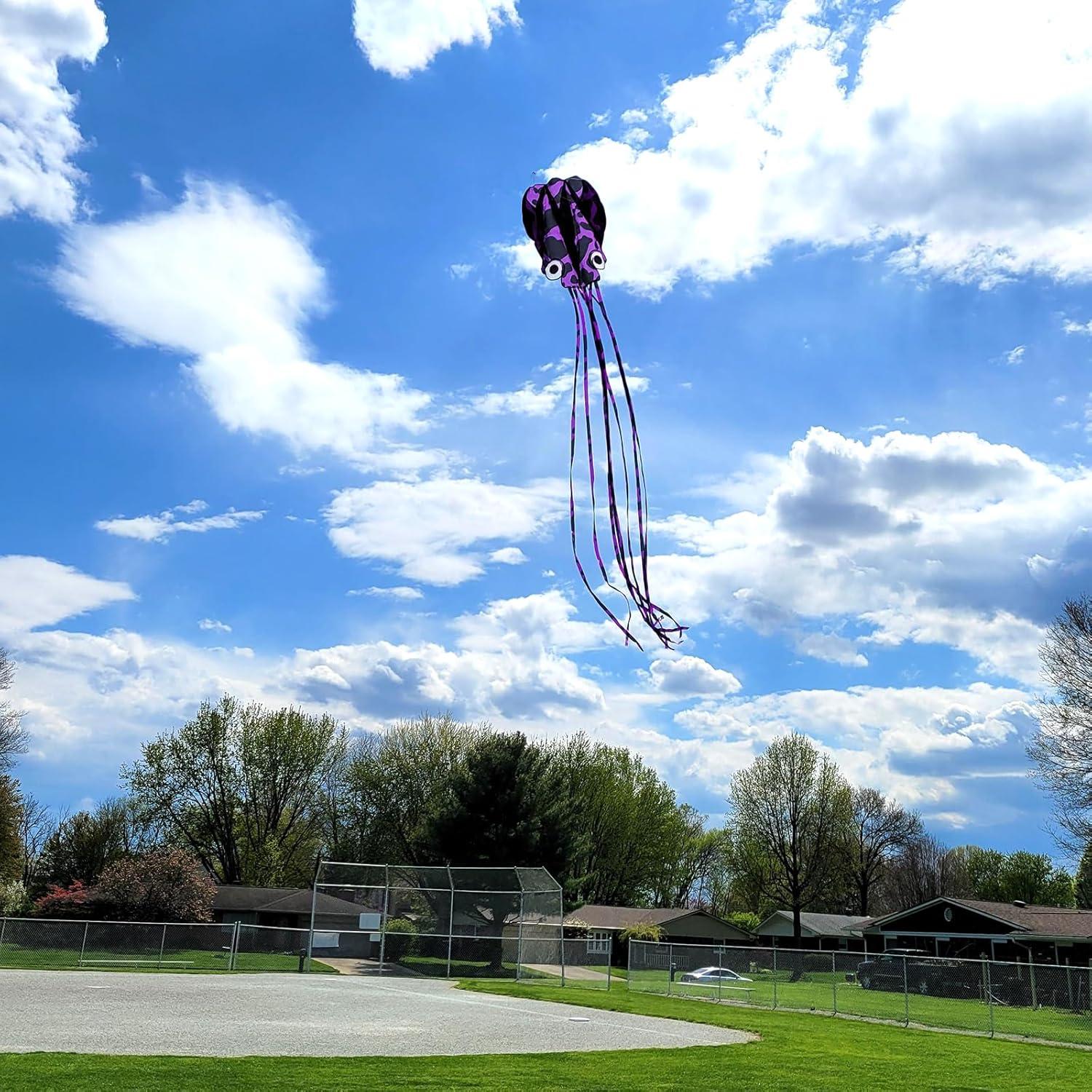 image:imageOctopus Kites for Kids amp Adults Easy to Fly 24x 158 Large Soft Kite Kit for Boys and Girls Single Line 3D Beach Kite Set for TeensPerfect for Outdoor ActivitiesPurple Spotty Octopus with Reel