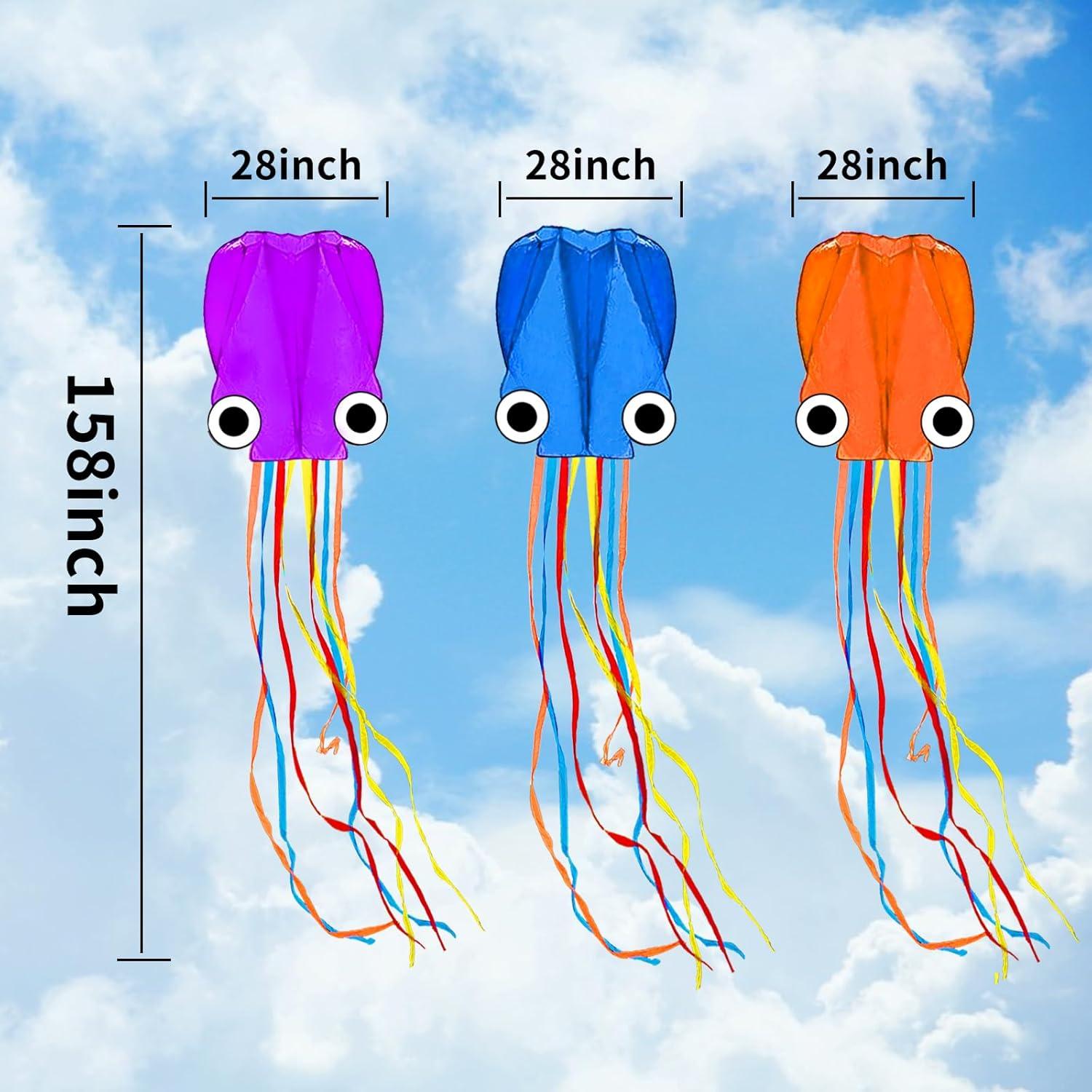 image:imageOctopus Kites for Kids amp Adults Easy to Fly 24x 158 Large Soft Kite Kit for Boys and Girls Single Line 3D Beach Kite Set for TeensPerfect for Outdoor ActivitiesPurple Blue Orange