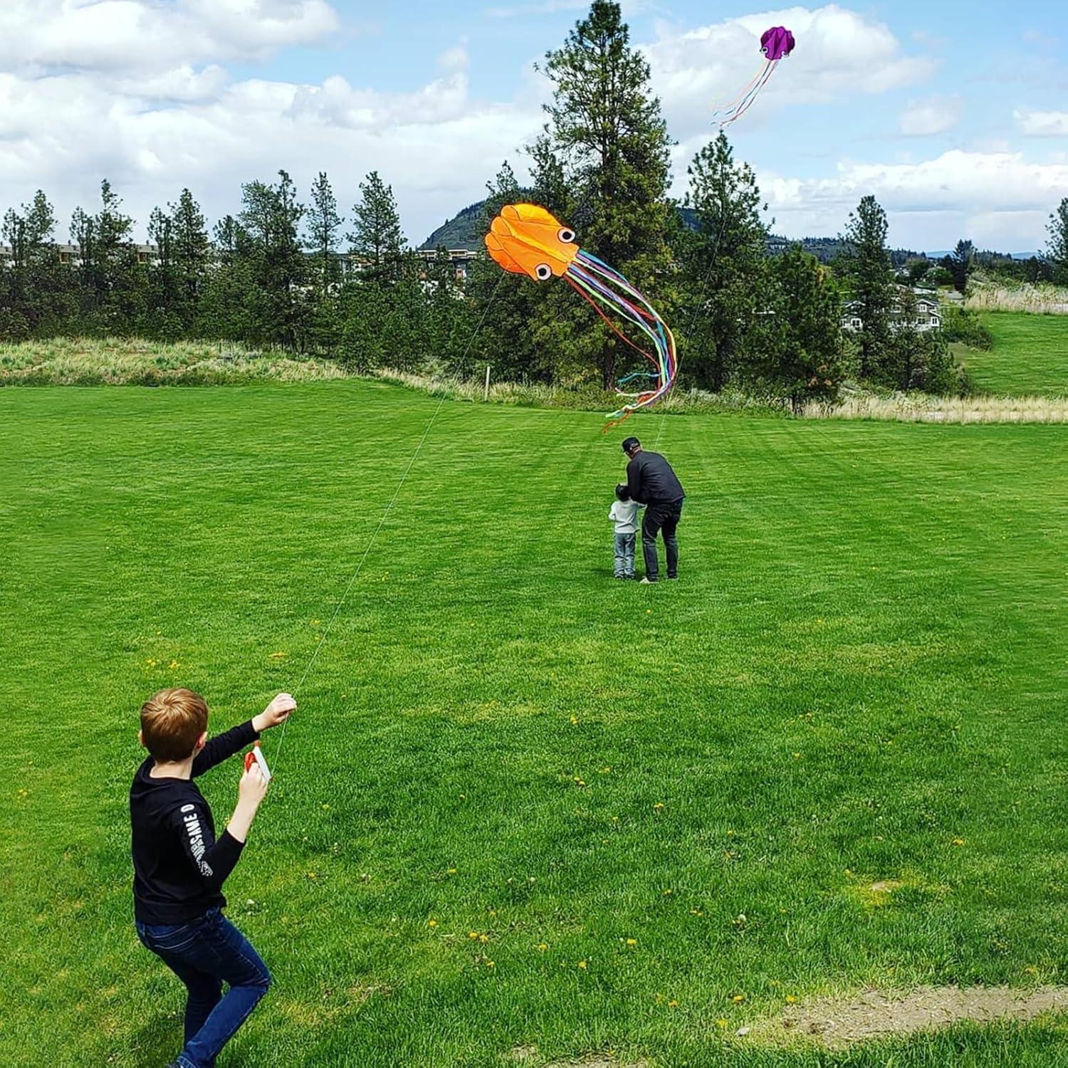 image:imageOctopus Kites for Kids amp Adults Easy to Fly 24x 158 Large Soft Kite Kit for Boys and Girls Single Line 3D Beach Kite Set for TeensPerfect for Outdoor ActivitiesBlue Orange Pink Purple