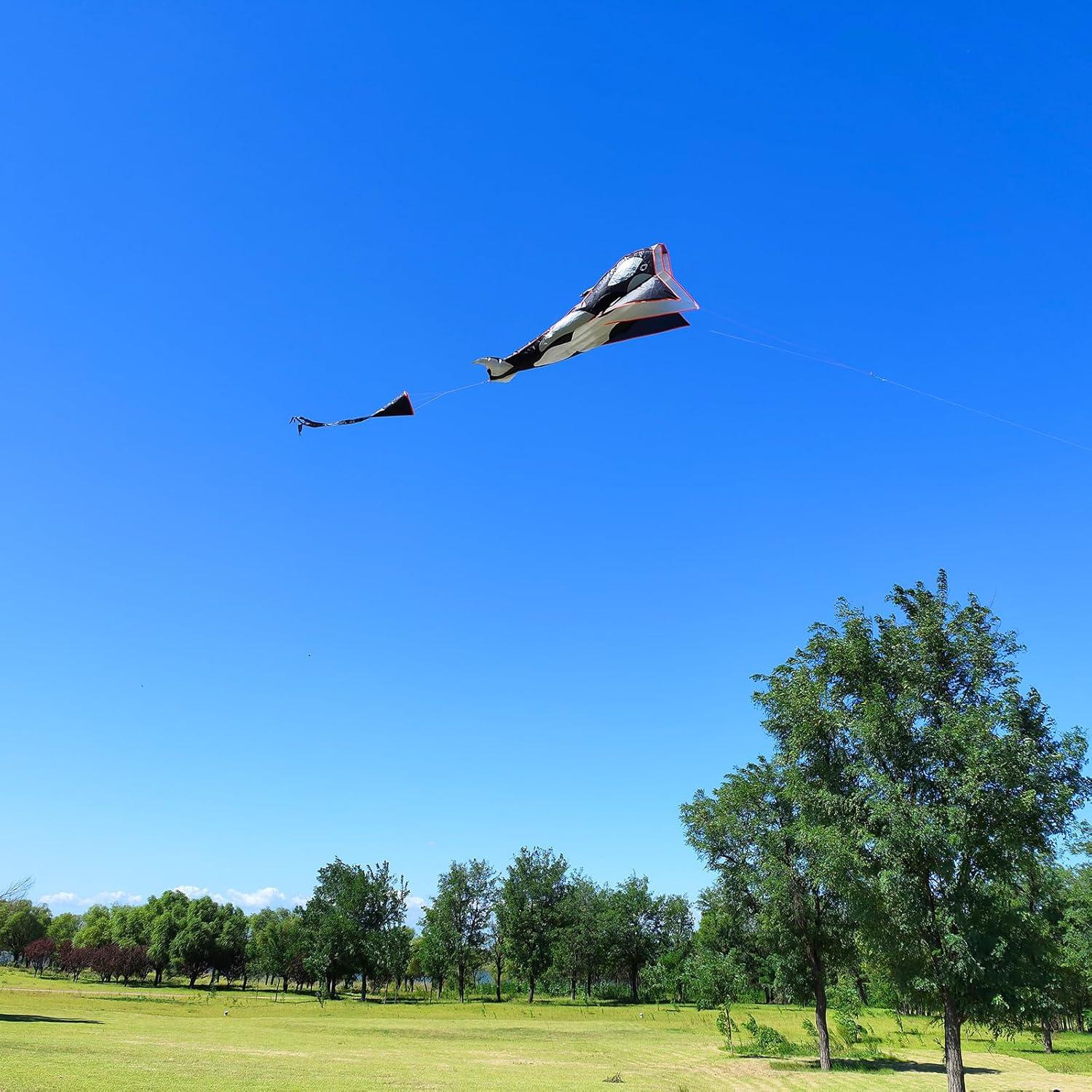 image:imageOrcas Kite for Kids amp Adults Large 3D Single Line Beach Kite Huge Frameless Soft Kite Giant Parafoil Whale Breeze Kite it Comes with 300ft String Kite HoopBlack Orcas Kite