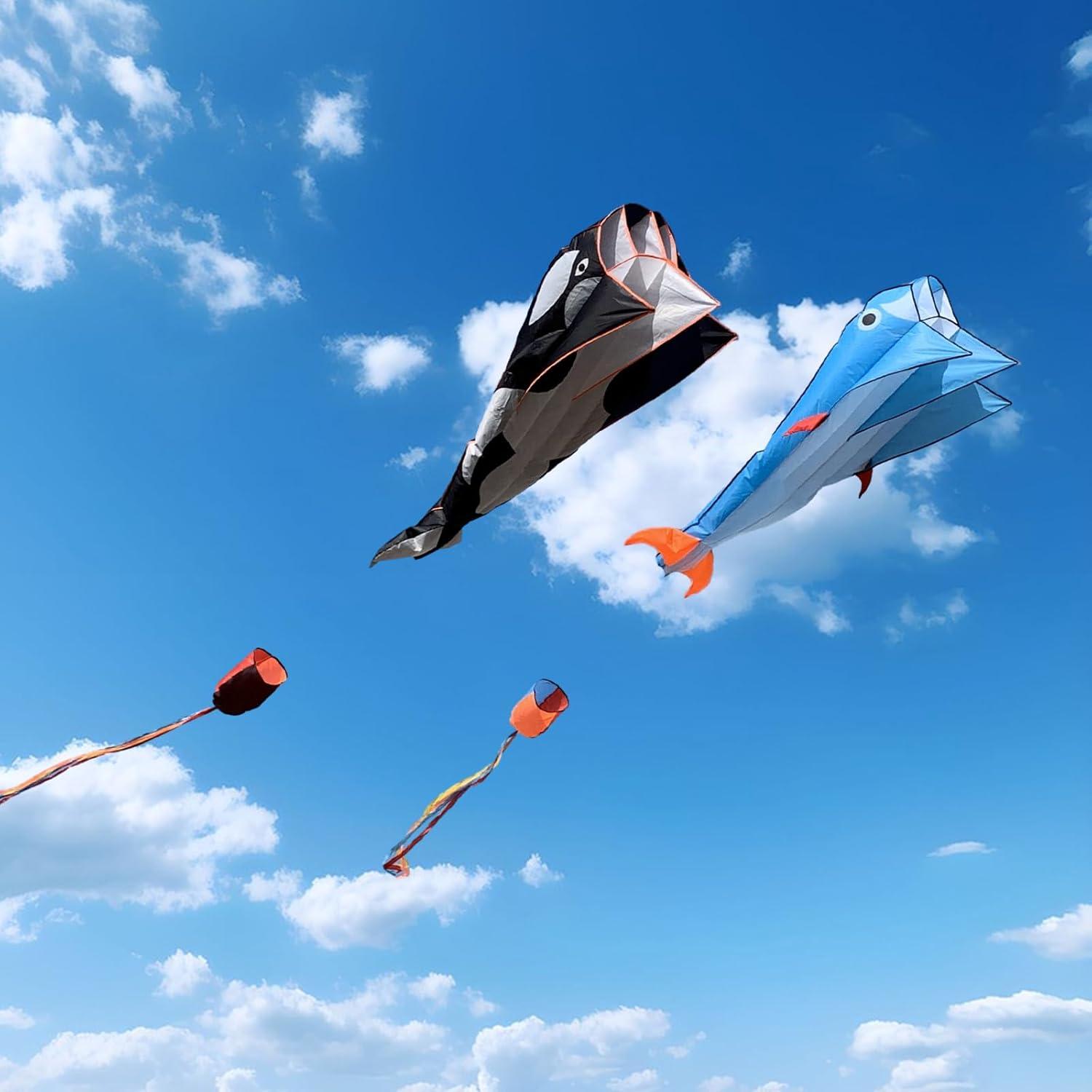 image:imageOrcas Kite for Kids amp Adults Large 3D Single Line Beach Kite Huge Frameless Soft Kite Giant Parafoil Whale Breeze Kite it Comes with 300ft String Kite HoopBlack Orcas Kite