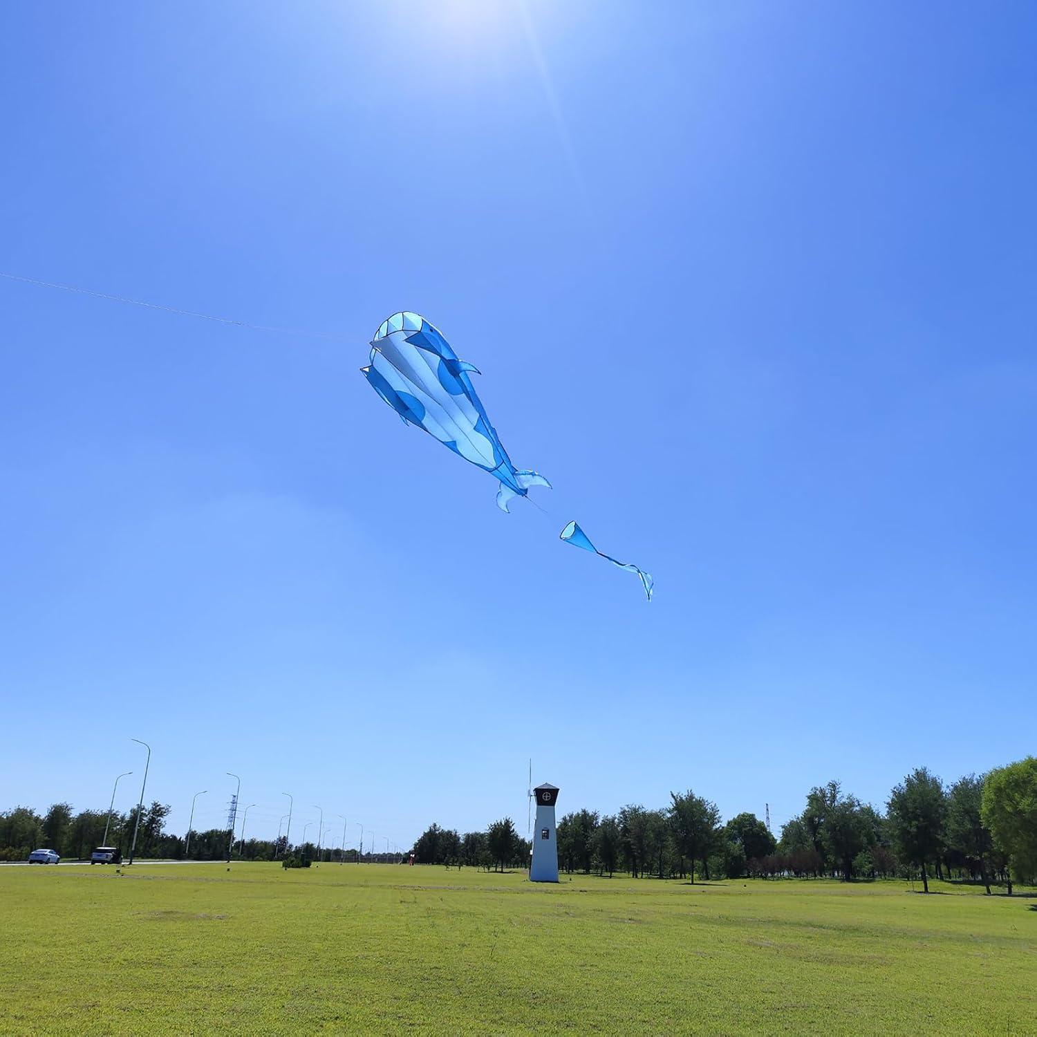 image:imageOrcas Kite for Kids amp Adults Large 3D Single Line Beach Kite Huge Frameless Soft Kite Giant Parafoil Whale Breeze Kite it Comes with 300ft String Kite HoopBlue Orcas Kite