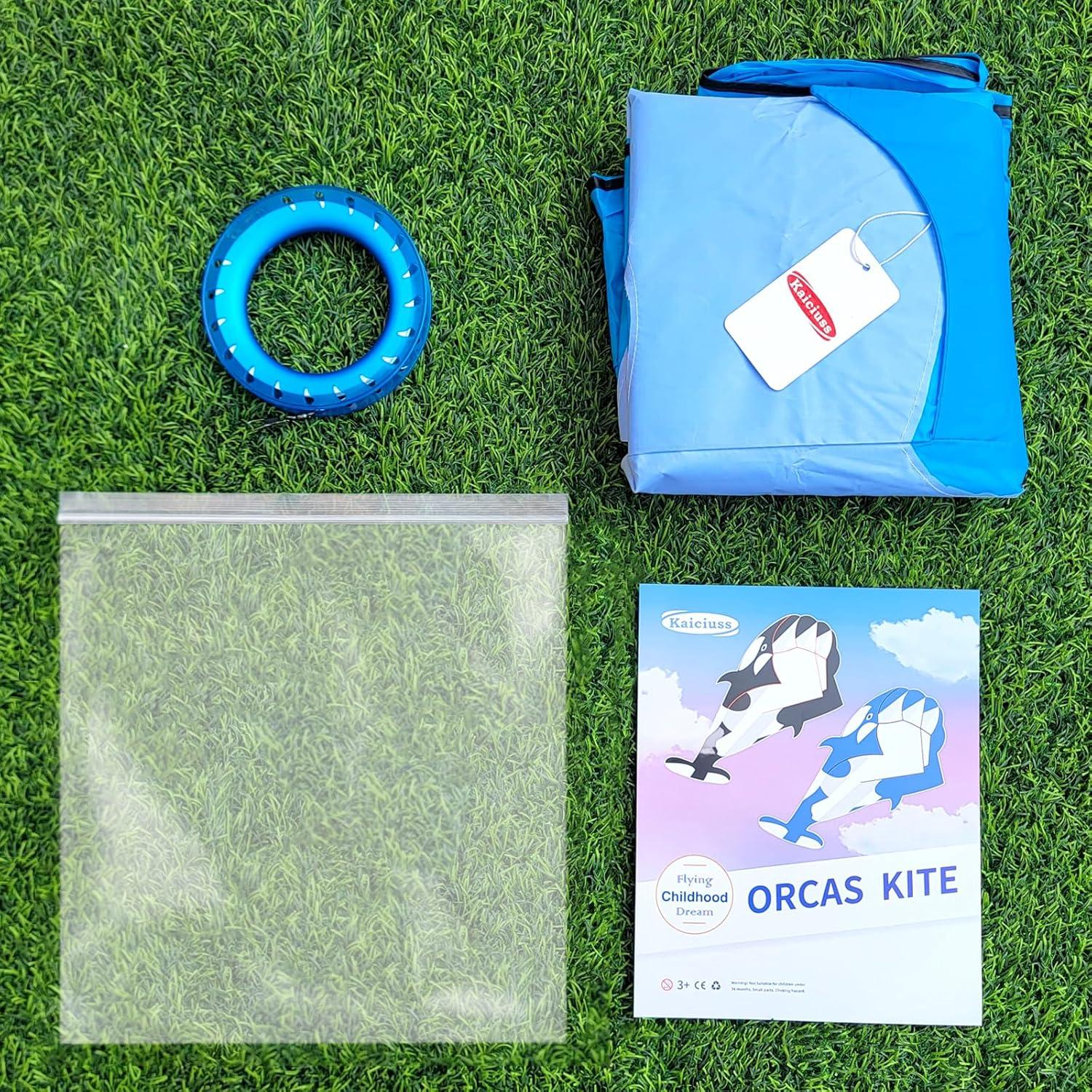 image:imageOrcas Kite for Kids amp Adults Large 3D Single Line Beach Kite Huge Frameless Soft Kite Giant Parafoil Whale Breeze Kite it Comes with 300ft String Kite HoopBlue Orcas Kite