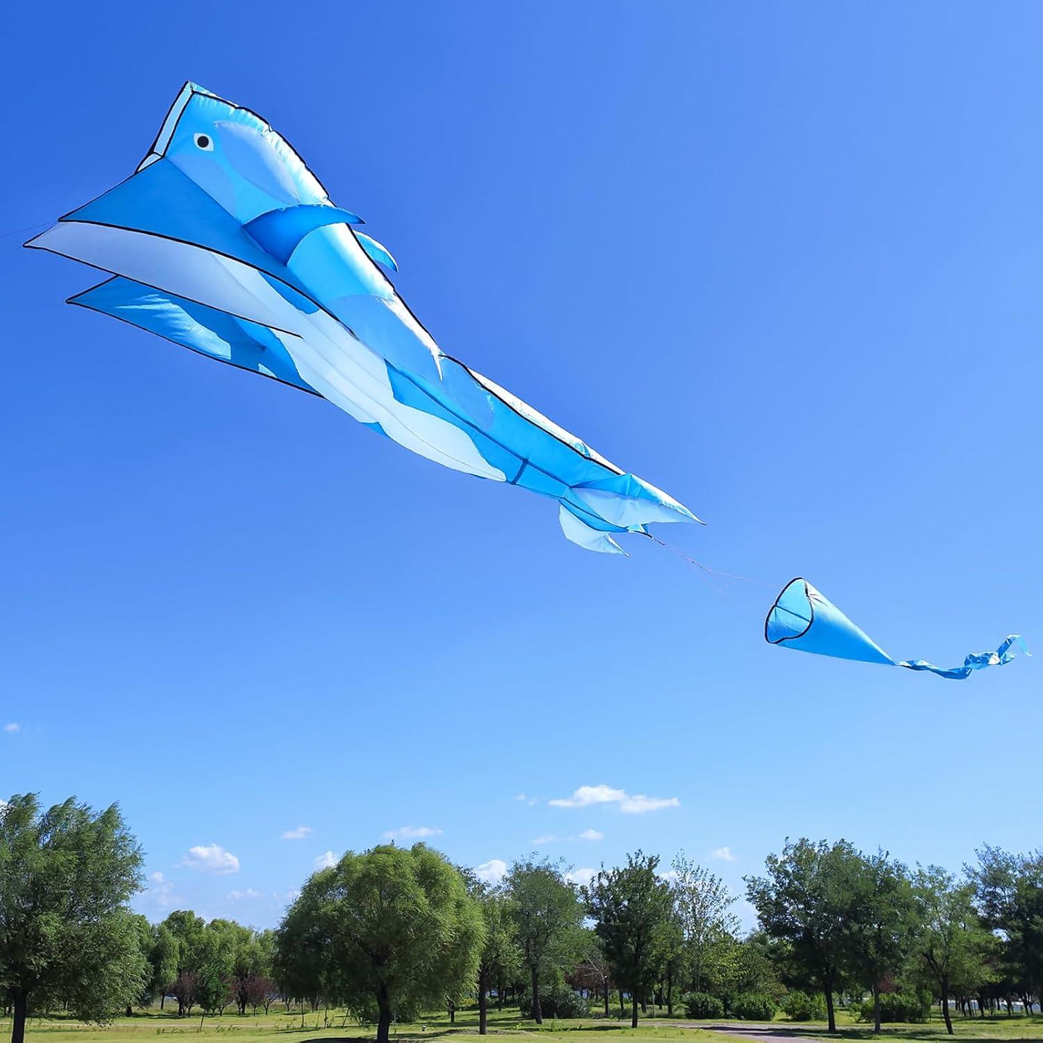 image:imageOrcas Kite for Kids amp Adults Large 3D Single Line Beach Kite Huge Frameless Soft Kite Giant Parafoil Whale Breeze Kite it Comes with 300ft String Kite HoopBlue Orcas Kite