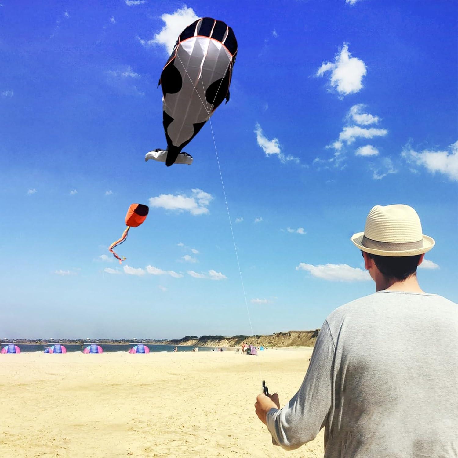 image:imageOrcas Kite for Kids amp Adults Large 3D Single Line Beach Kite Huge Frameless Soft Kite Giant Parafoil Whale Breeze Kite it Comes with 300ft String Kite HoopBlack Orcas Kite