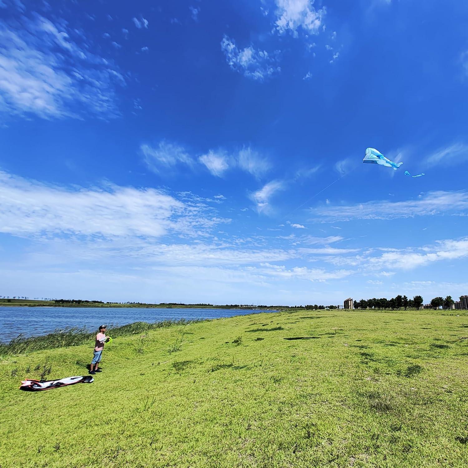image:imageOrcas Kite for Kids amp Adults Large 3D Single Line Beach Kite Huge Frameless Soft Kite Giant Parafoil Whale Breeze Kite it Comes with 300ft String Kite HoopBlue Orcas Kite