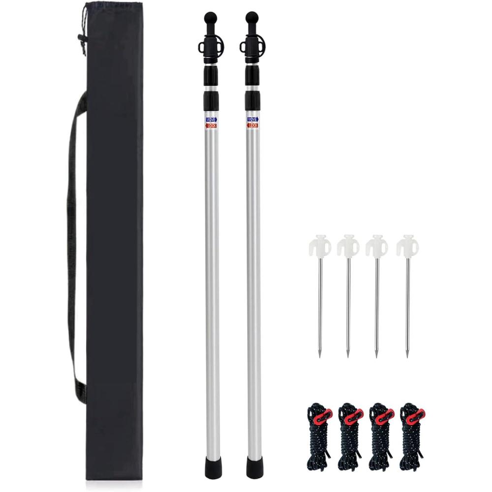 image:image9055 Aluminum Camping Tarp Poles AdjustableTelescoping amp Portable Tent Poles Replacement 2 Pack it Comes with 4 Metal Stake 4 Guy Line Cord with Guyline Adjuster amp 1 Storage Bag