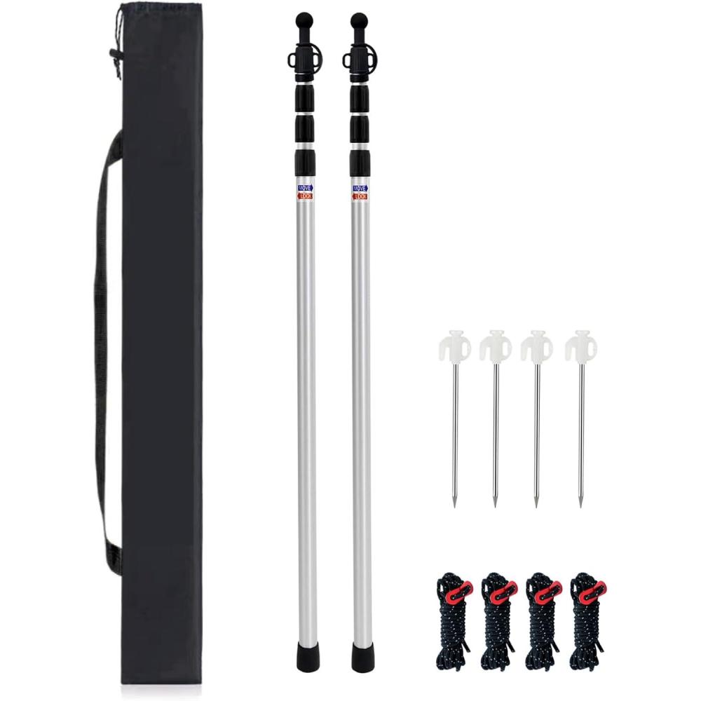 image:image9842 Aluminum Camping Tarp Poles AdjustableTelescoping amp Portable Tent Poles Replacement 2 Pack it Comes with 4 Metal Stake 4 Guy Line Cord with Guyline Adjuster amp 1 Storage Bag
