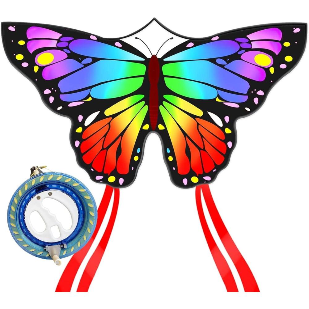 image:imageButterfly Kites for Kids and Adults Easy to Fly Large Single Line Kite for Boys and Girls 55 x 28 Beach Kite for Beginners 300ft String Handle IncludedRainbow Butterfly with Reel