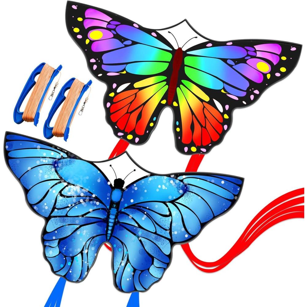 image:imageButterfly Kites for Kids and Adults Easy to Fly Large Single Line Kite for Boys and Girls 55 x 28 Beach Kite for Beginners 300ft String Handle IncludedRainbow Blue Butterfly
