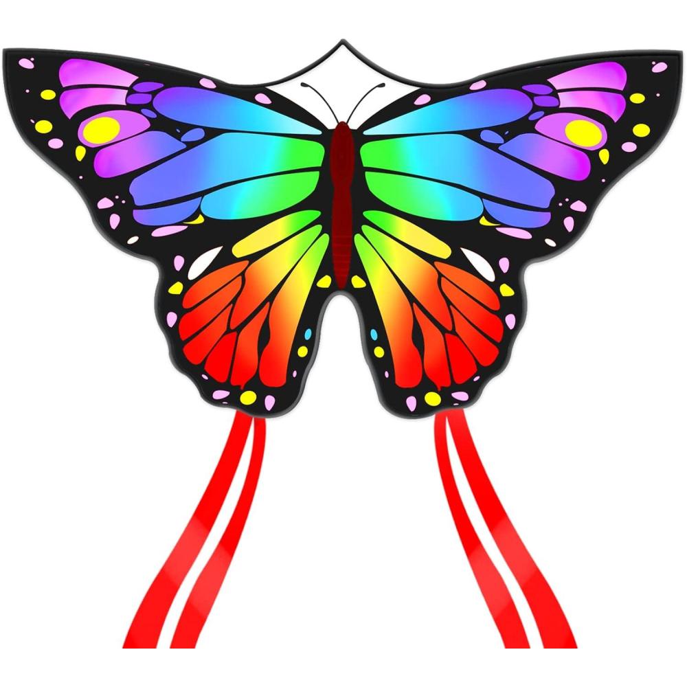 image:imageButterfly Kites for Kids and Adults Easy to Fly Large Single Line Kite for Boys and Girls 55 x 28 Beach Kite for Beginners 300ft String Handle IncludedRainbow Butterfly
