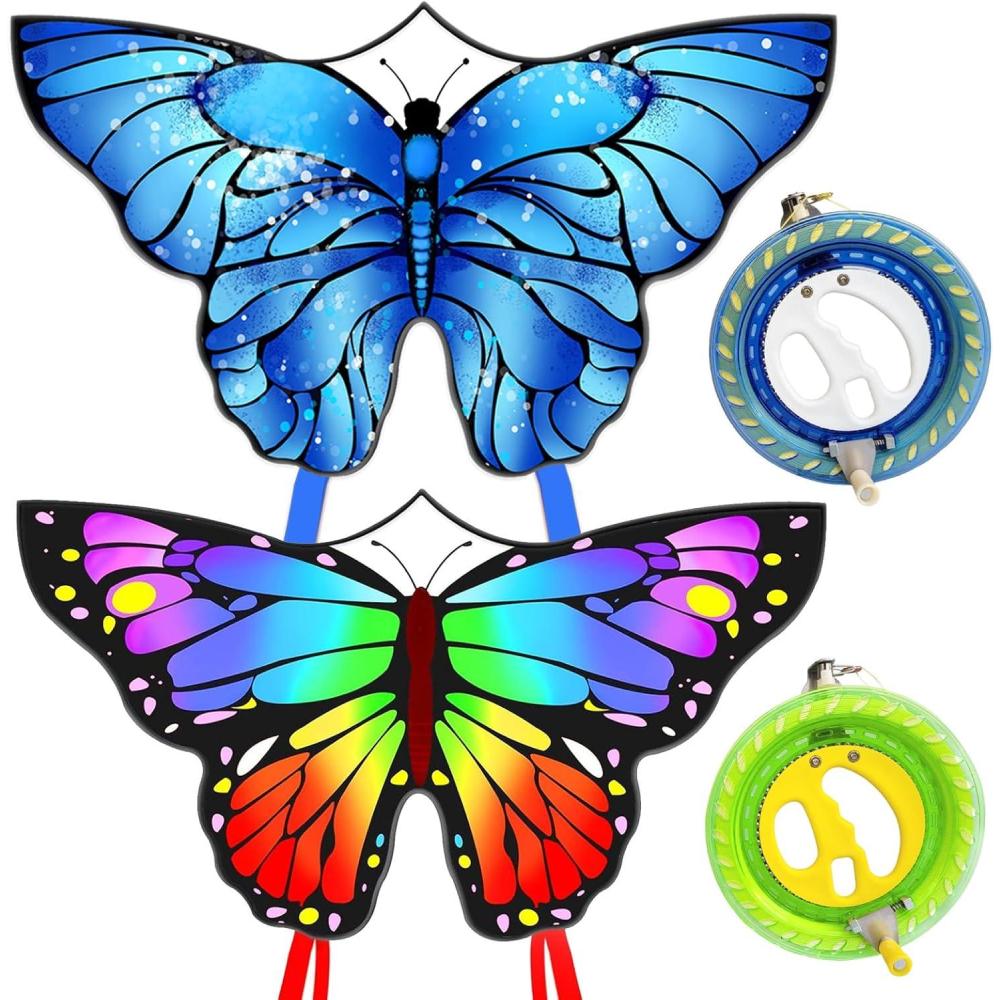 image:imageButterfly Kites for Kids and Adults Easy to Fly Large Single Line Kite for Boys and Girls 55 x 28 Beach Kite for Beginners 300ft String Handle IncludedRainbow Blue Butterfly with Reels