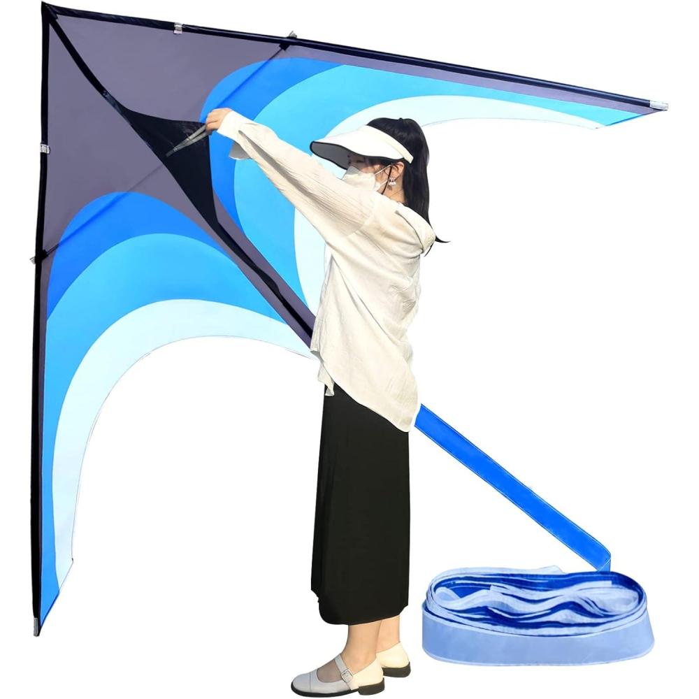 image:imageDelta Kite for Kids amp Adults Easy to Fly Large Single Line Beach Kite with 300ft String Handle Included Perfect for Beginners Teens110 Blue Black