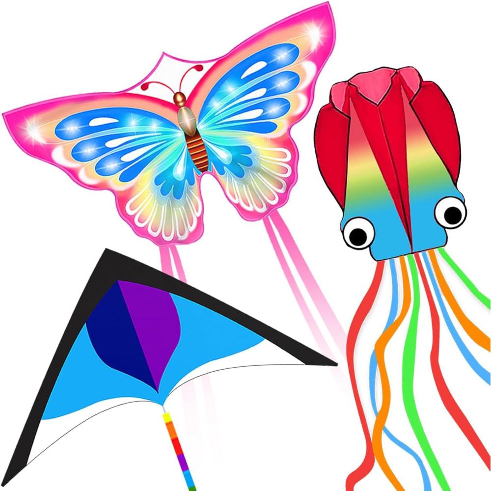 image:imageKites for Kids amp Adults Beach Kites Set for Beginners Easy to Fly Large Kite Pack for Boys and Girls Kite String Included Perfect for Outdoor ActivitiesOctopus Delta and Butterfly