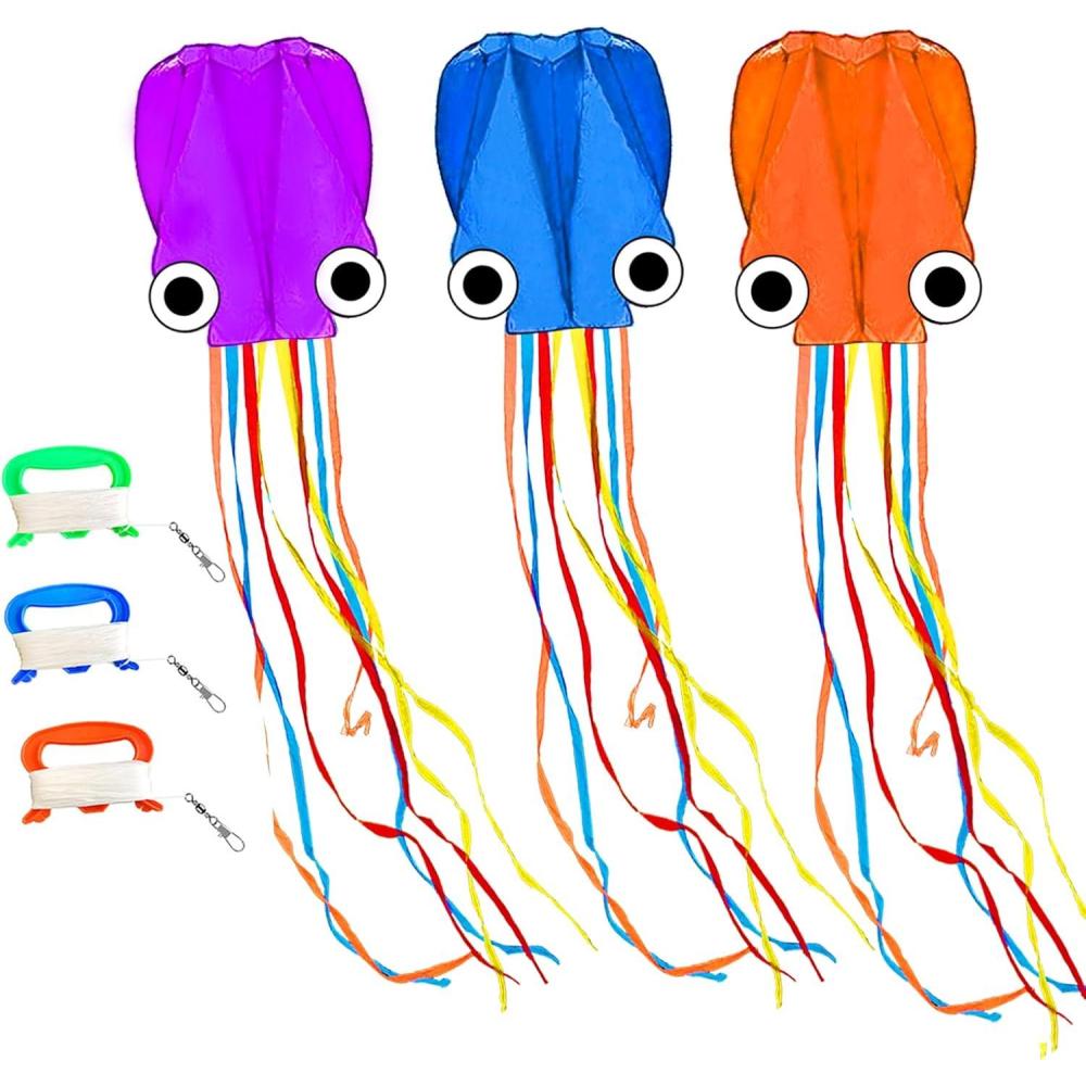 image:imageOctopus Kites for Kids amp Adults Easy to Fly 24x 158 Large Soft Kite Kit for Boys and Girls Single Line 3D Beach Kite Set for TeensPerfect for Outdoor ActivitiesPurple Blue Orange