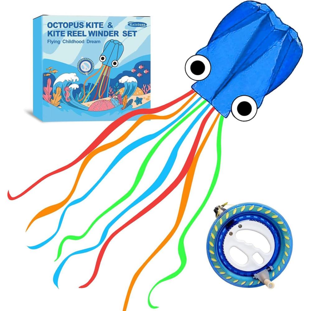 image:imageOctopus Kites for Kids amp Adults Easy to Fly 24x 158 Large Soft Kite Kit for Boys and Girls Single Line 3D Beach Kite Set for TeensPerfect for Outdoor ActivitiesBlue Octopus with Reel
