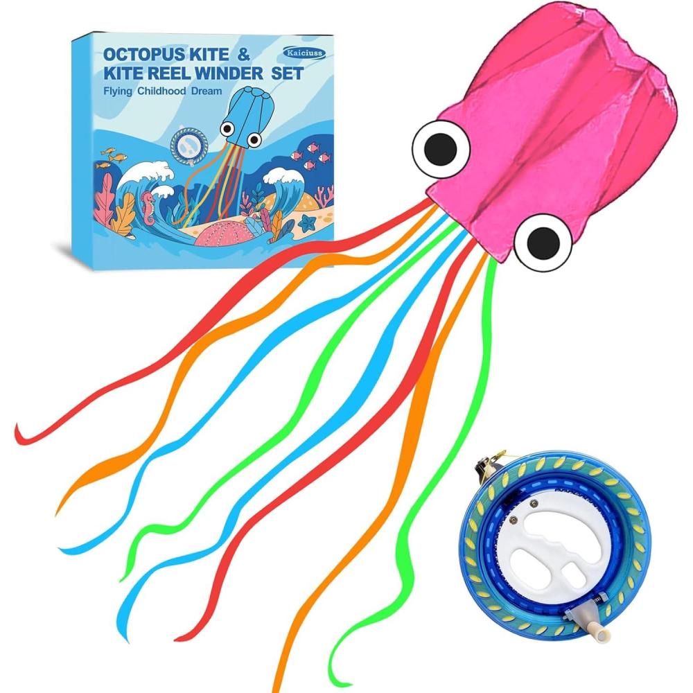 image:imageOctopus Kites for Kids amp Adults Easy to Fly 24x 158 Large Soft Kite Kit for Boys and Girls Single Line 3D Beach Kite Set for TeensPerfect for Outdoor ActivitiesPink Octopus with Reel