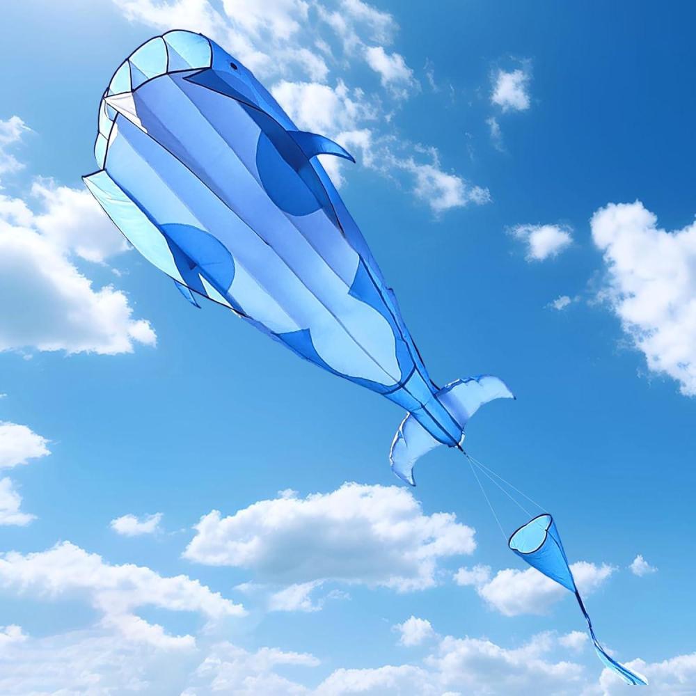 image:imageOrcas Kite for Kids amp Adults Large 3D Single Line Beach Kite Huge Frameless Soft Kite Giant Parafoil Whale Breeze Kite it Comes with 300ft String Kite HoopBlue Orcas Kite