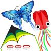 image:imageKites for Kids amp Adults Kites Set for Beginners and Teens Easy to Fly for Beach Perfect for Outdoor Activities 3 PackBlue Butterfly Green Delta and Red Octopus