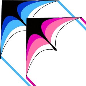 3 Pack Delta Kite Set for Adults and Kids, Single Line Beach Kites for Boys & Girls, Three Handle with String Included(Blue & Pink)
