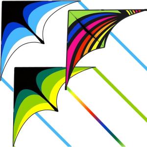 3 Pack Delta Kite Set for Adults and Kids, Single Line Beach Kites for Boys & Girls, Three Handle with String Included(Green & Blue & Rainbow)