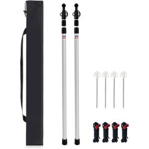 90.55” Aluminum Camping Tarp Poles Adjustable,Telescoping & Portable Tent Poles Replacement (2 Pack), it Comes with 4 Metal Stake, 4 Guy Line Cord with Guyline Adjuster & 1 Storage Bag